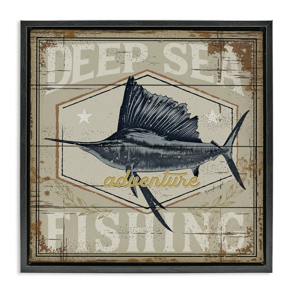 Stupell Industries Deep Sea Fishing Adventure Black Framed Floater Canvas Wall Art design by Jennifer Pugh, 18 x 18