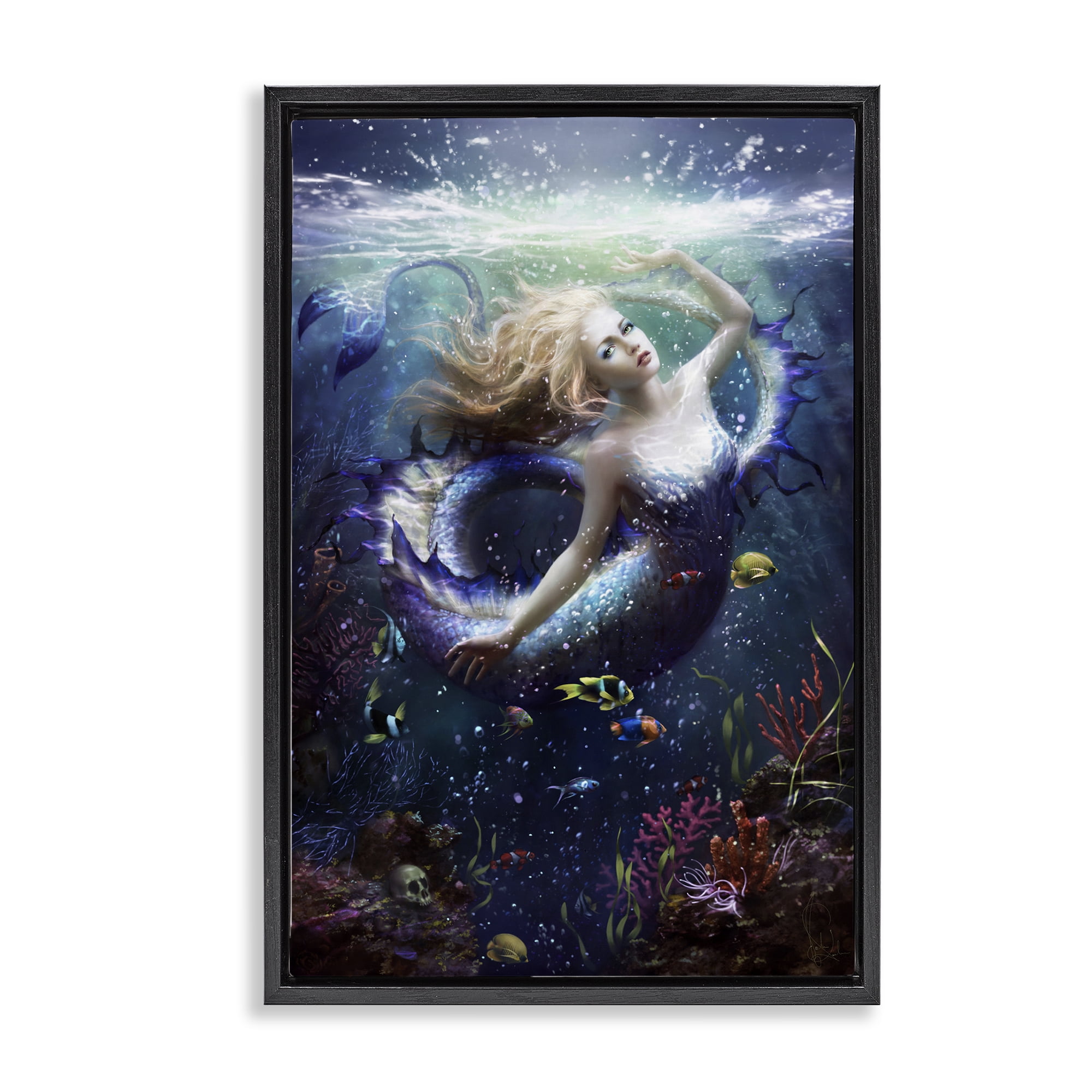Stupell Industries Deep Sea Mermaid Black Framed Floater Canvas Wall Art, design by Melanie Delon