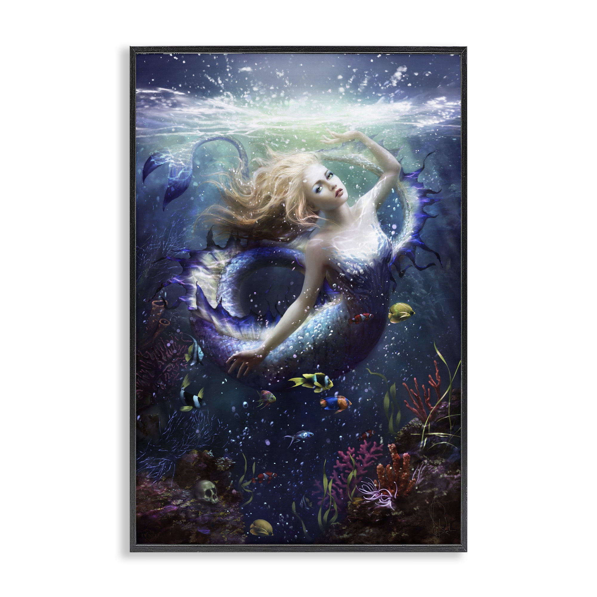 Stupell Industries Deep Sea Mermaid Black Framed Giclee Art, design by Melanie Delon