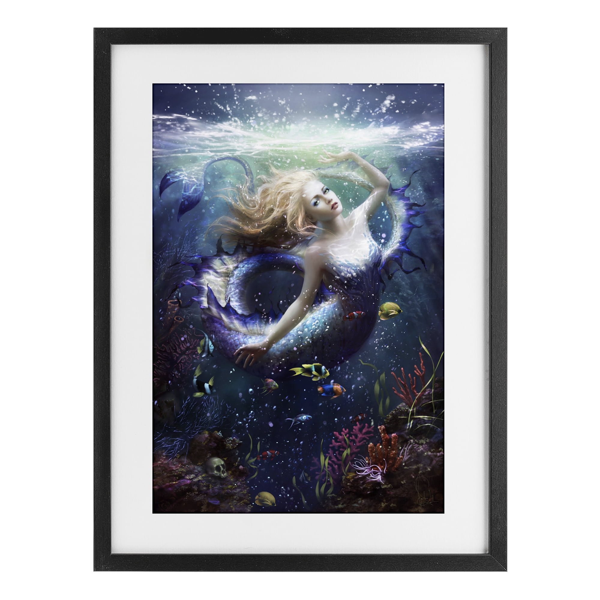 Stupell Industries Deep Sea Mermaid Black Framed Print Under Glass, design by Melanie Delon