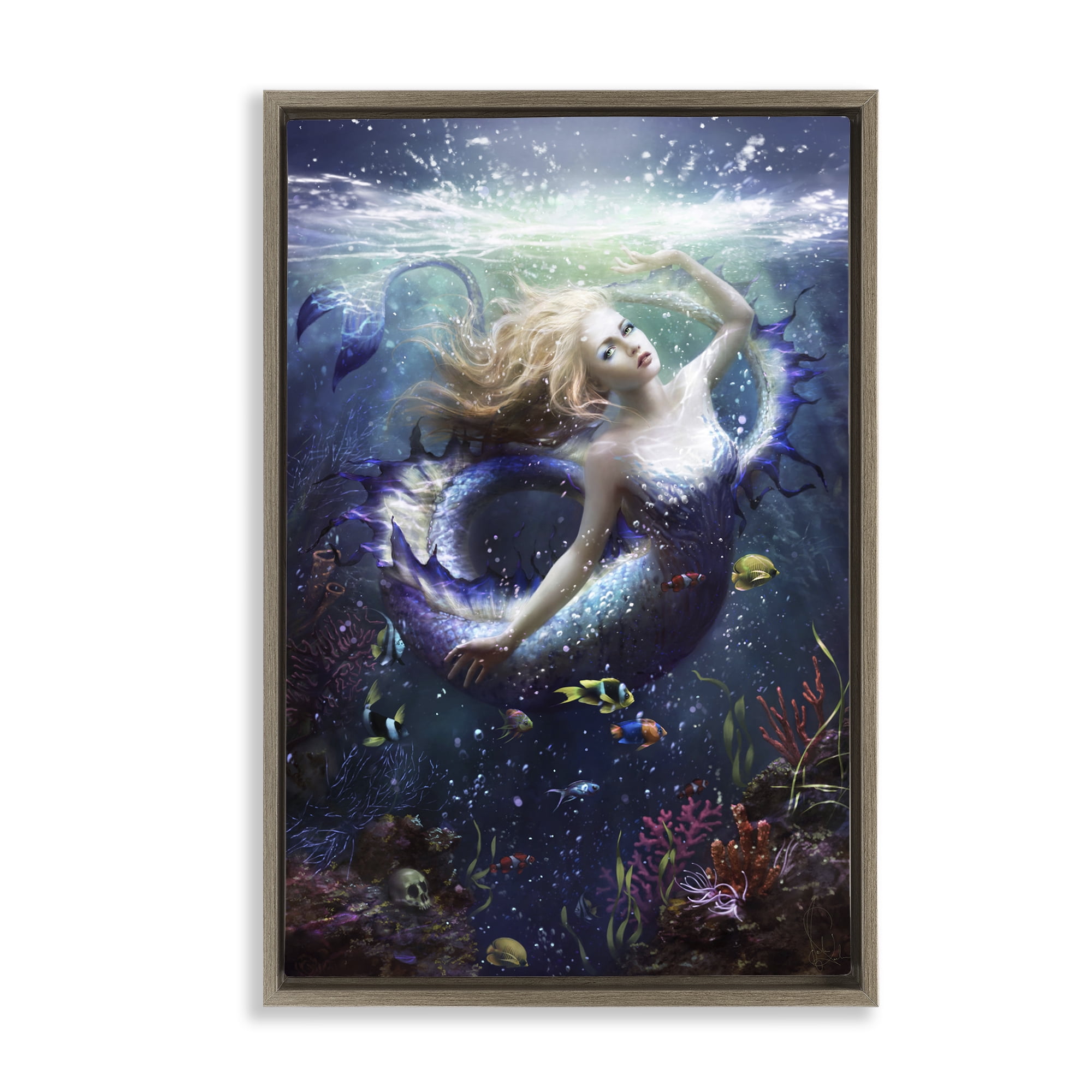 Stupell Industries Deep Sea Mermaid Brown Framed Floater Canvas Wall Art, design by Melanie Delon