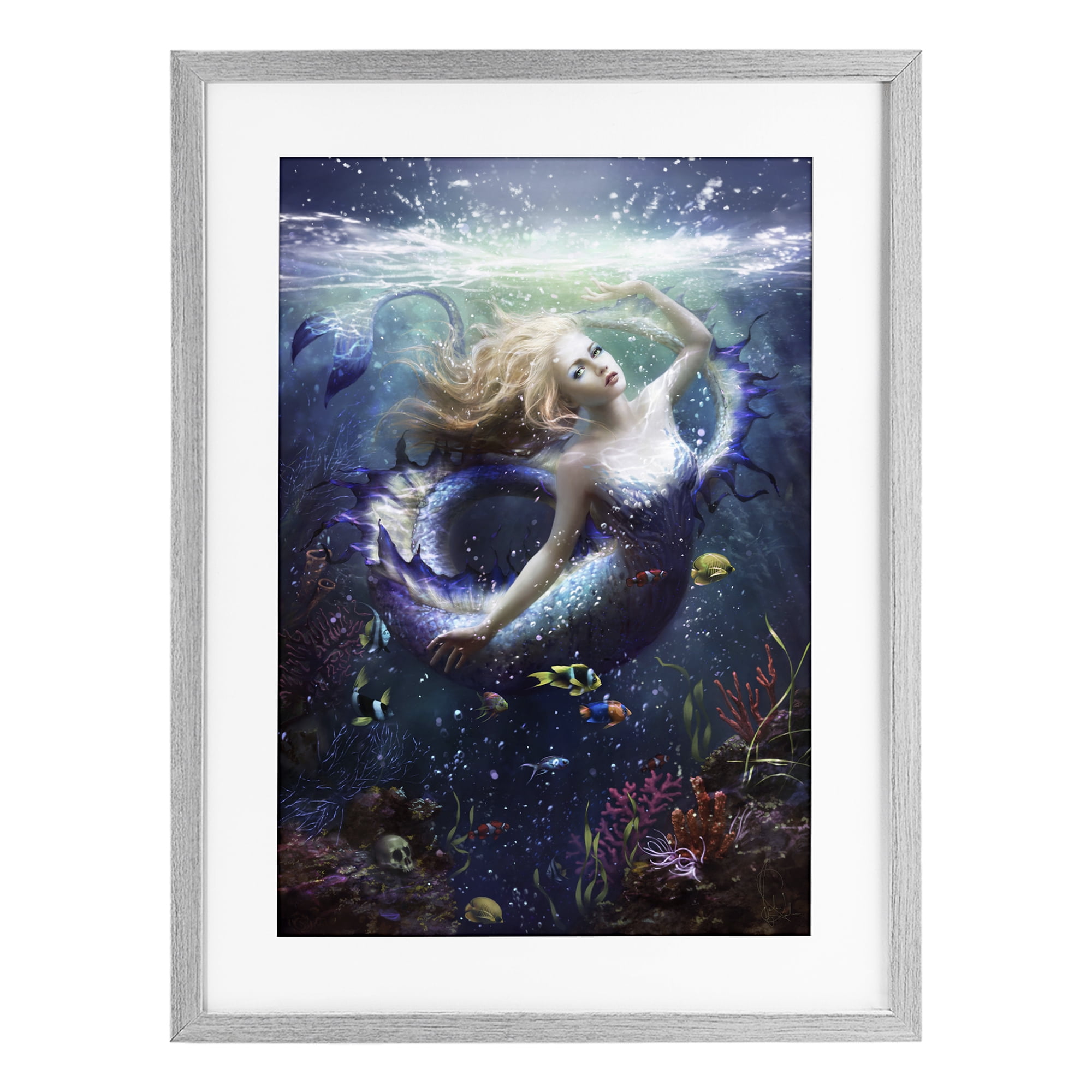 Stupell Industries Deep Sea Mermaid Gray Framed Print Under Glass, design by Melanie Delon