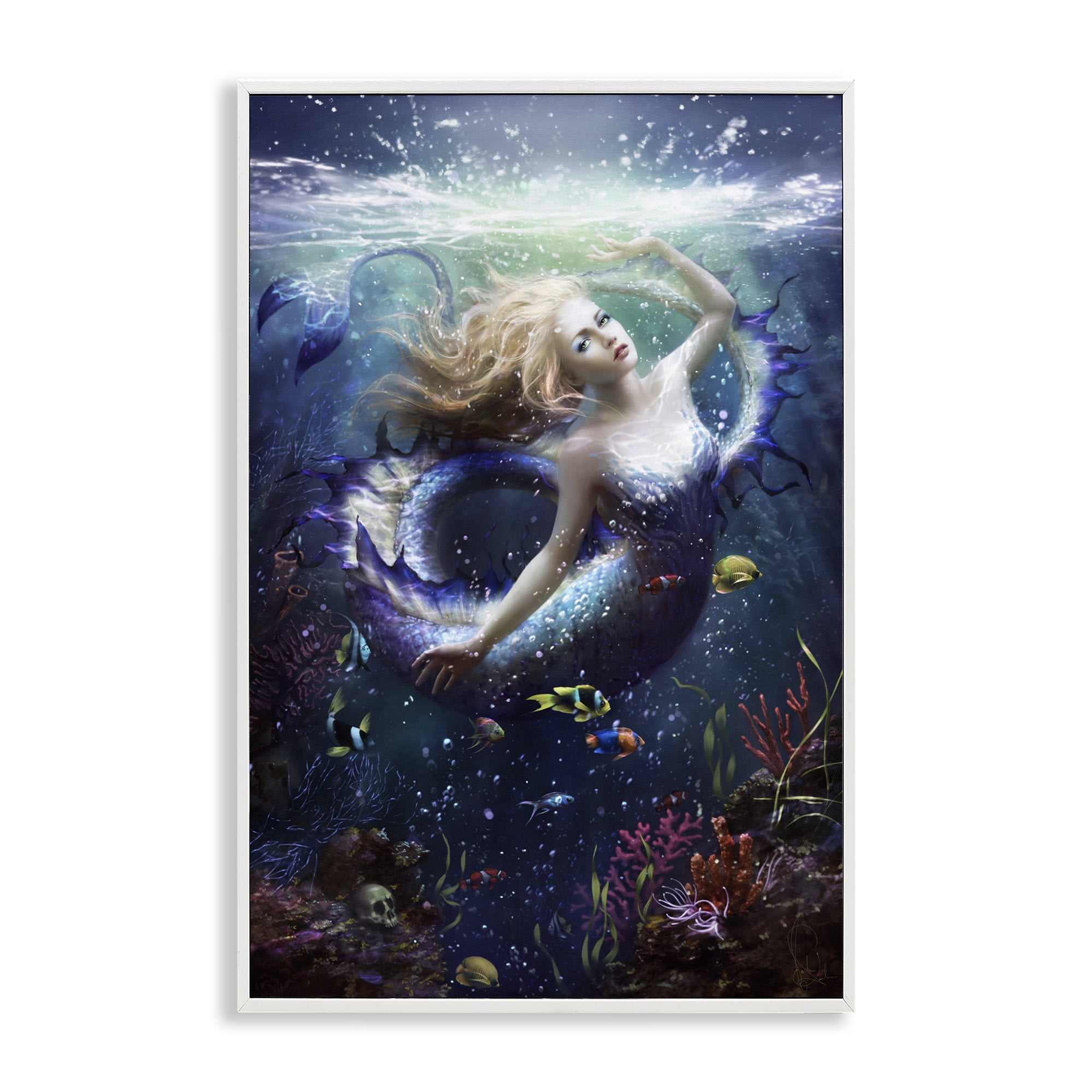 Stupell Industries Deep Sea Mermaid White Framed Giclee Art, design by Melanie Delon