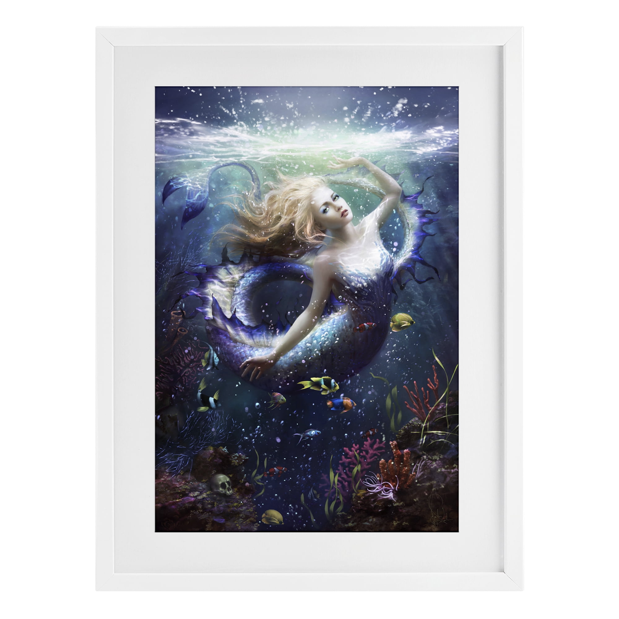 Stupell Industries Deep Sea Mermaid White Framed Print Under Glass, design by Melanie Delon