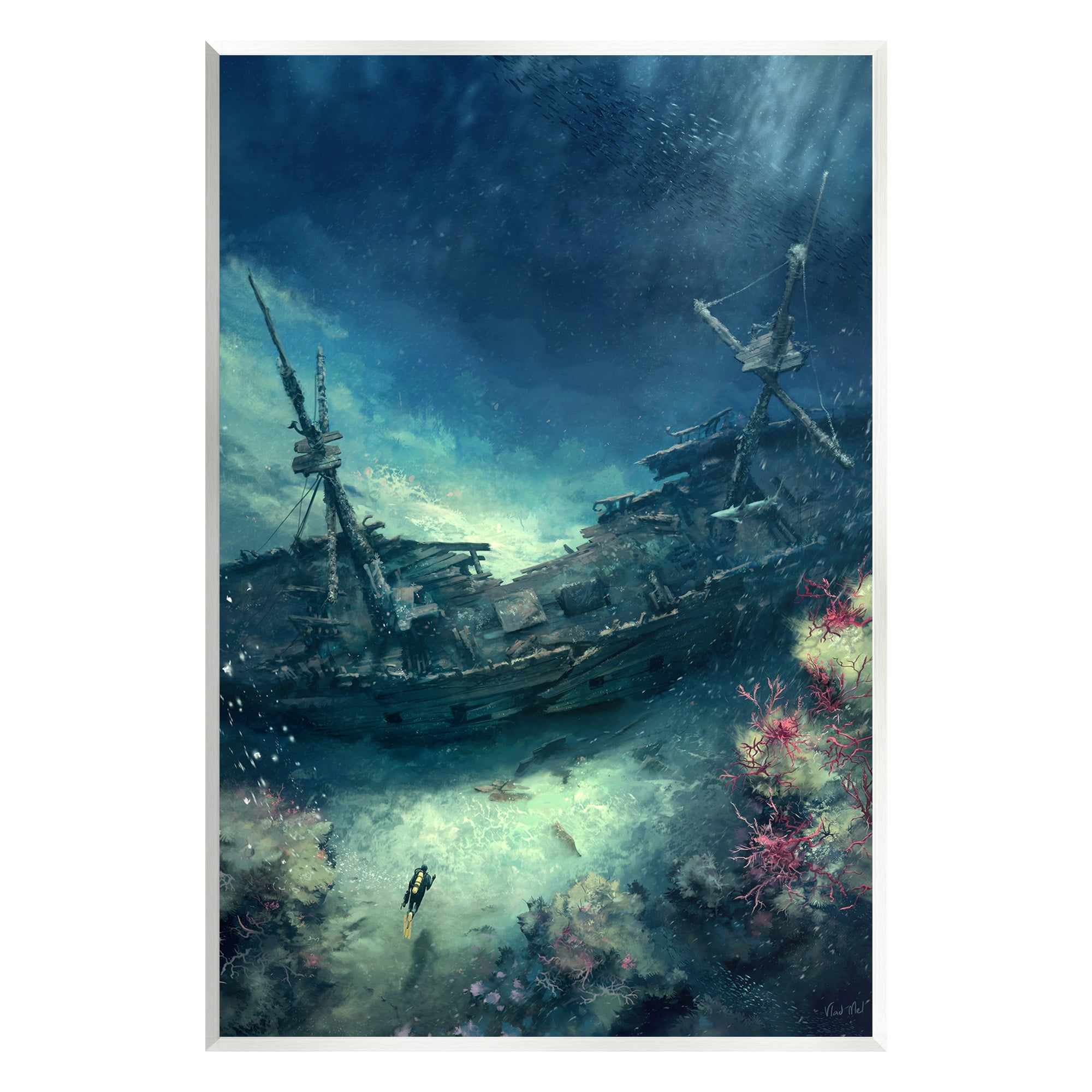 Stupell Industries Deep Sea Shipwreck Transportation Painting Unframed Art Print Wall Art, 13 x 19