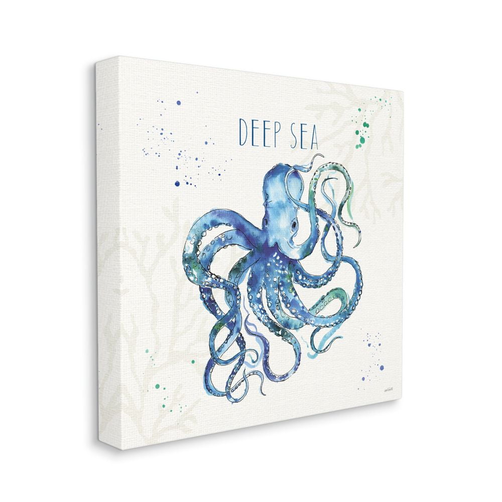 Stupell Industries Deep Sea Text Octopus Blue Green Watercolor Canvas Wall Art Design by Anne Tavoletti, 36" x 36"