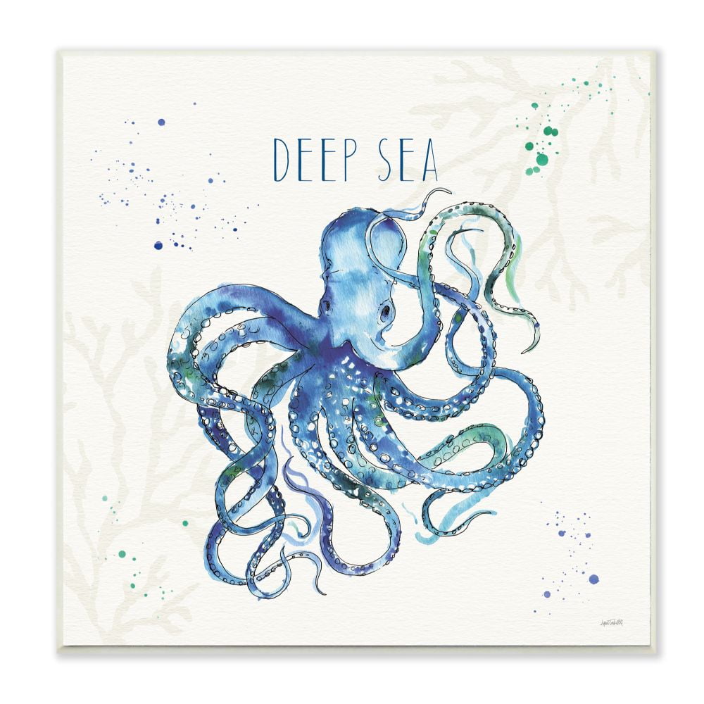 Blue Green Watercolor Octopus 12" x 12" MDF Wall Art