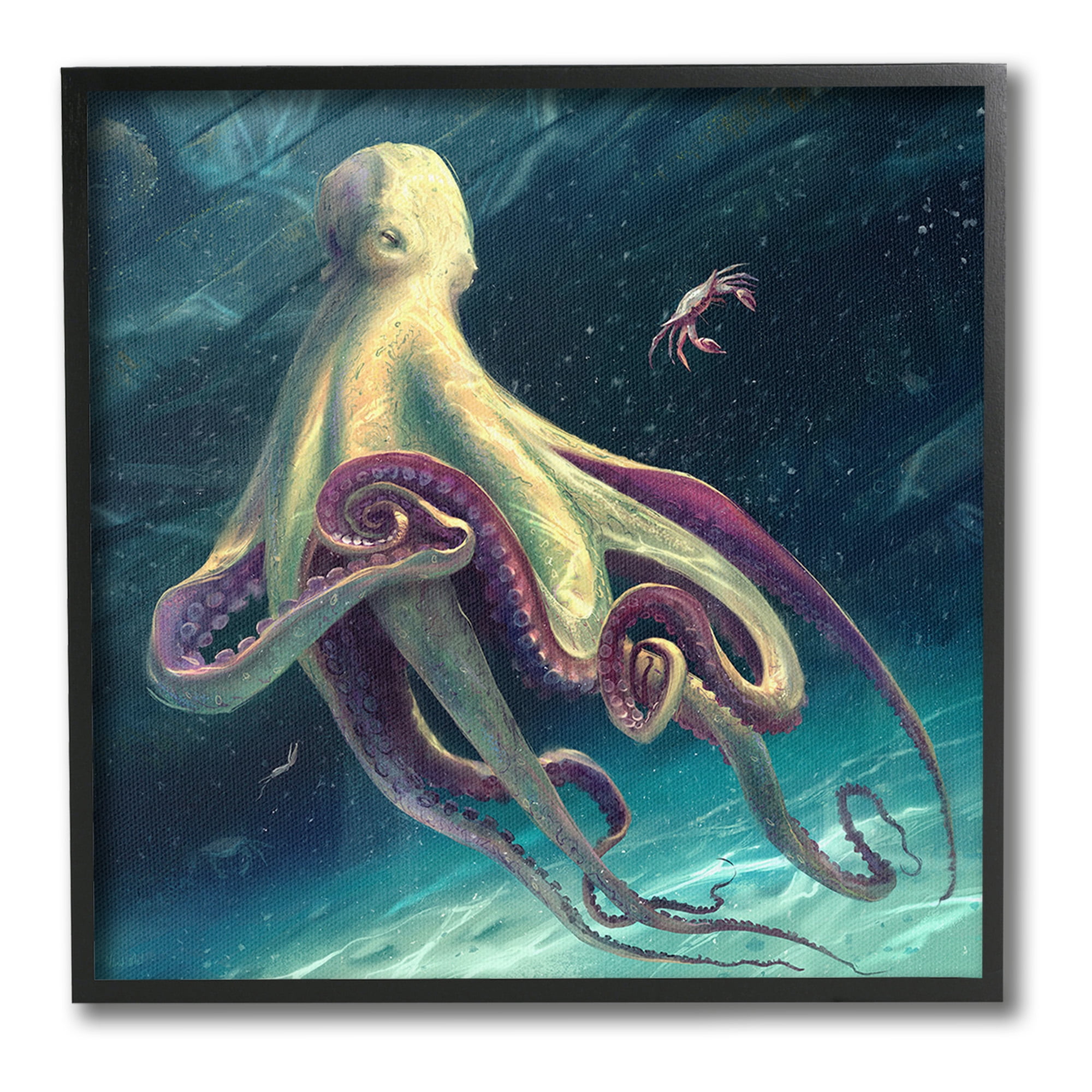 Stupell Industries Deep Water Octopus Animals & Insects Painting Black Framed Art Print Wall Art, 24 x 24