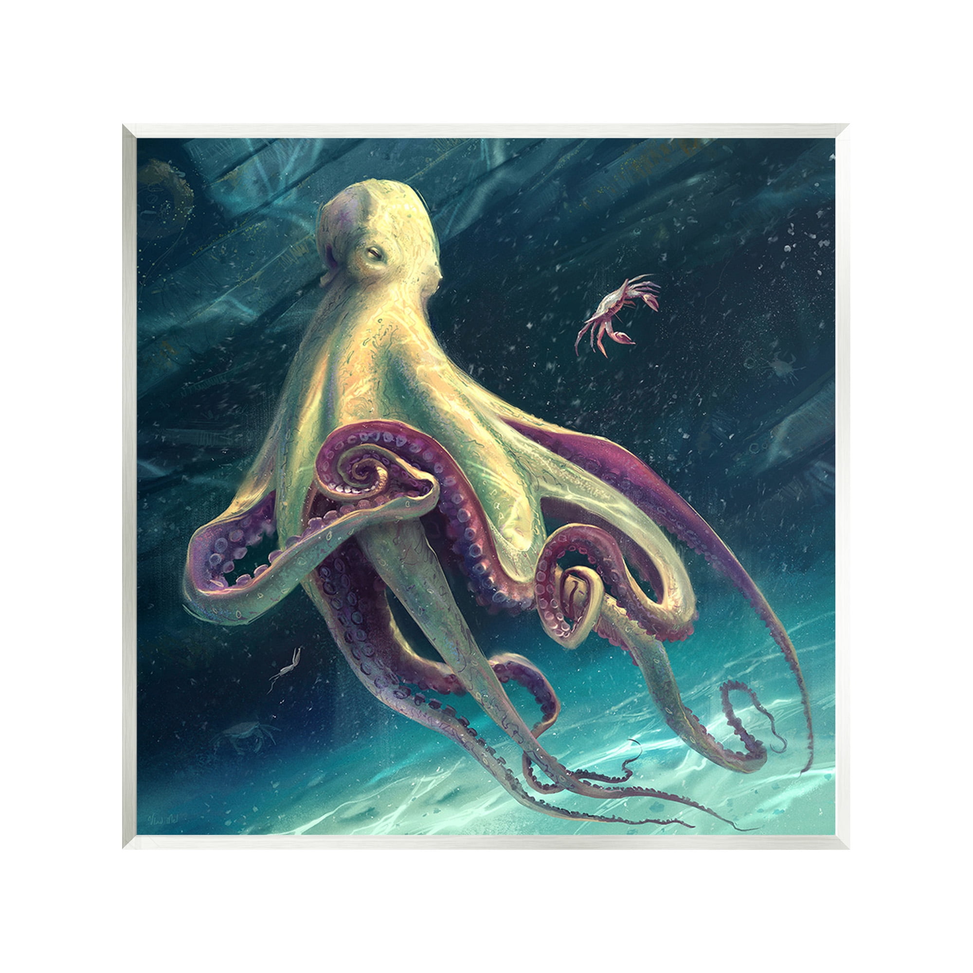 Stupell Industries Deep Water Octopus Animals & Insects Painting Unframed Art Print Wall Art, 12 x 12