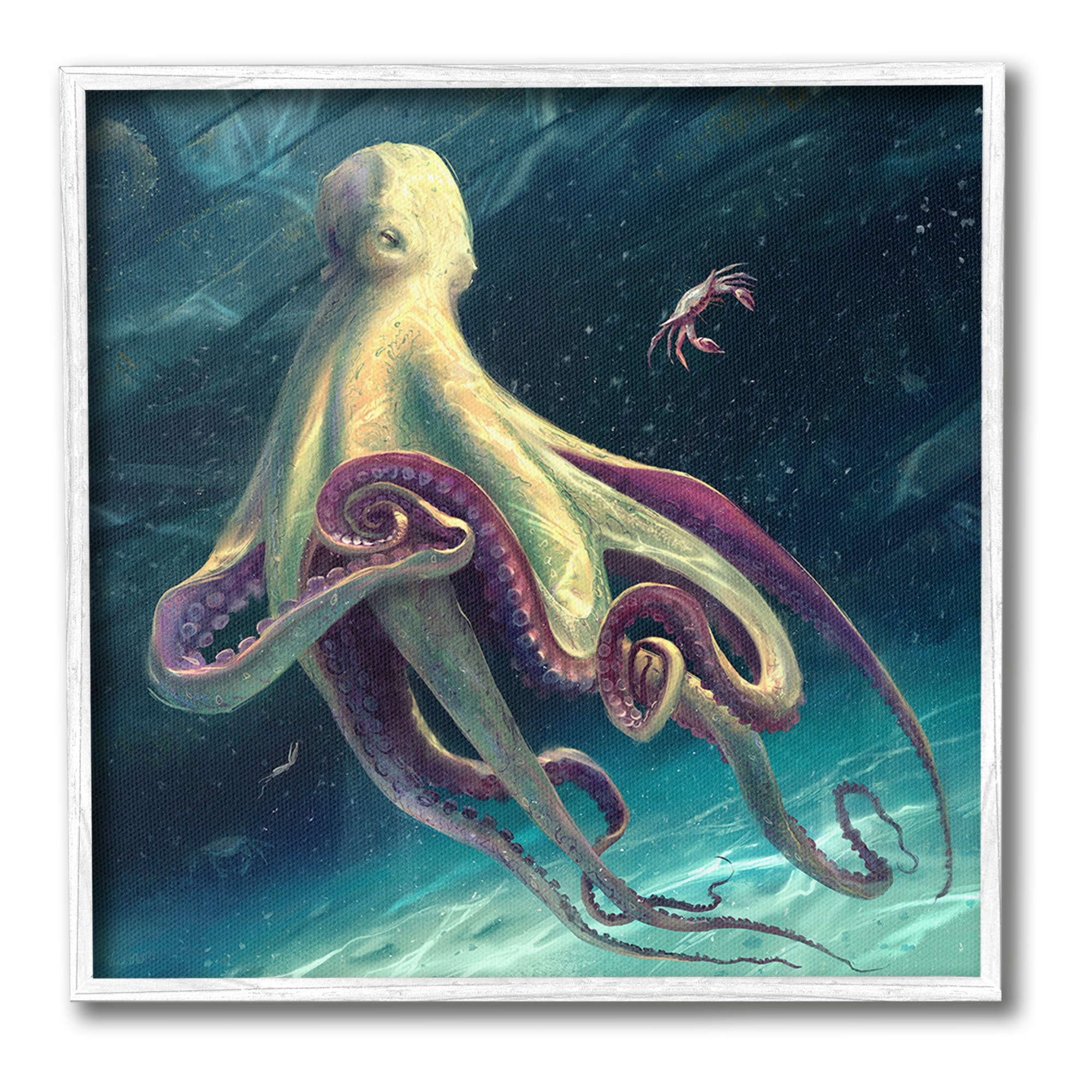 Stupell Industries Deep Water Octopus Animals & Insects Painting White Framed Art Print Wall Art, 12 x 12