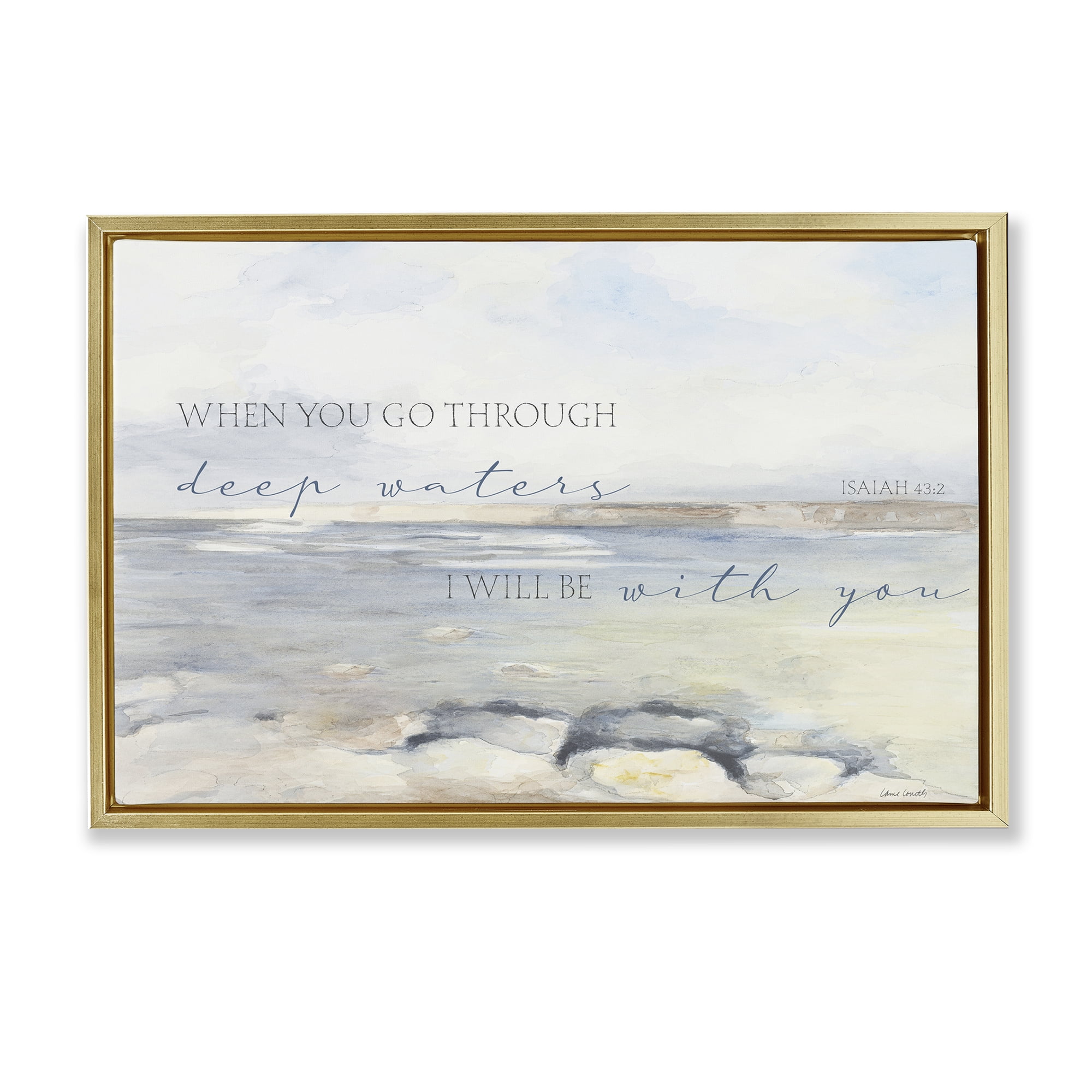 Stupell Industries Deep Waters Isaiah 43:2 Gold Framed Floater Canvas Wall Art, design by Lanie Loreth
