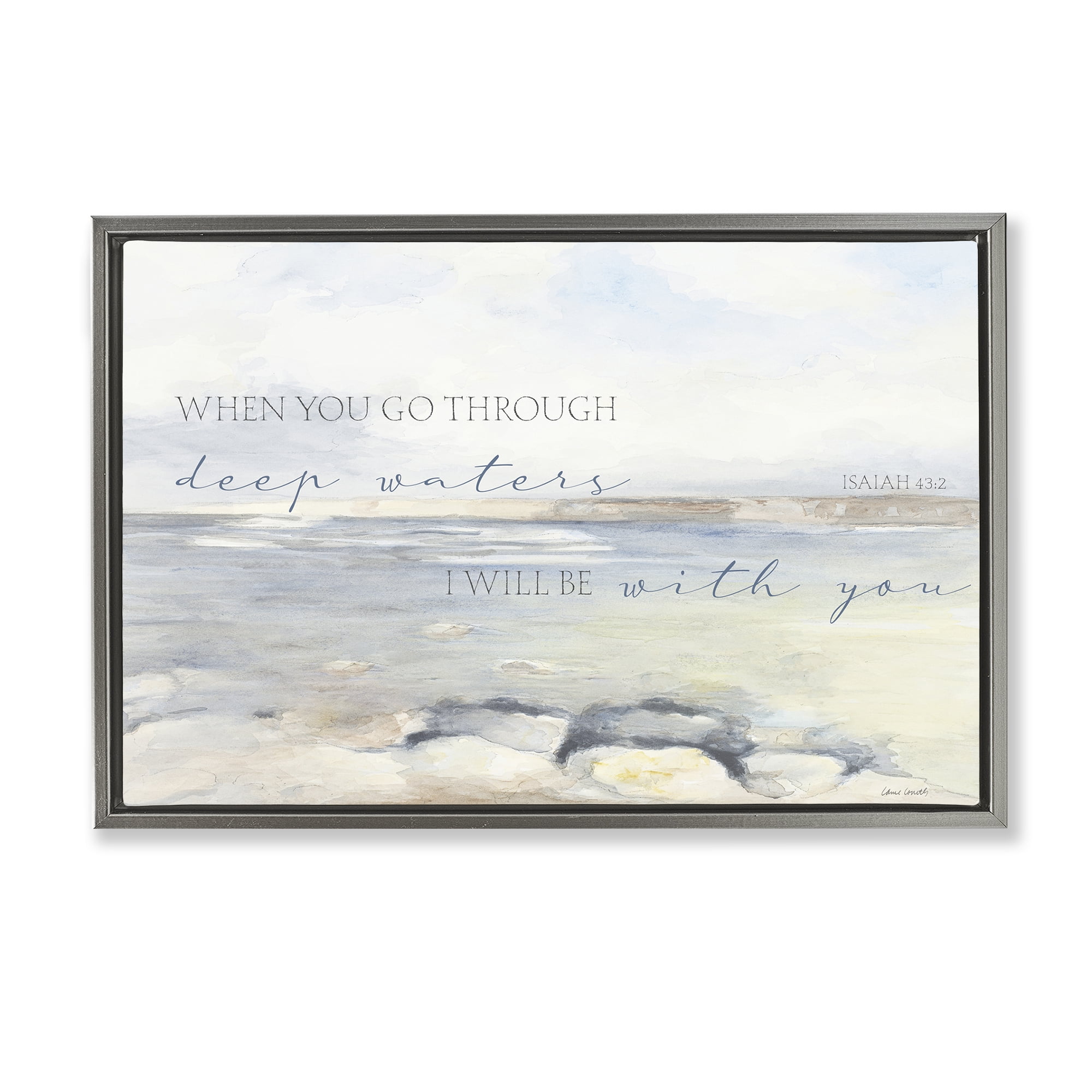 Stupell Industries Deep Waters Isaiah 43:2 Gray Framed Floater Canvas Wall Art, design by Lanie Loreth