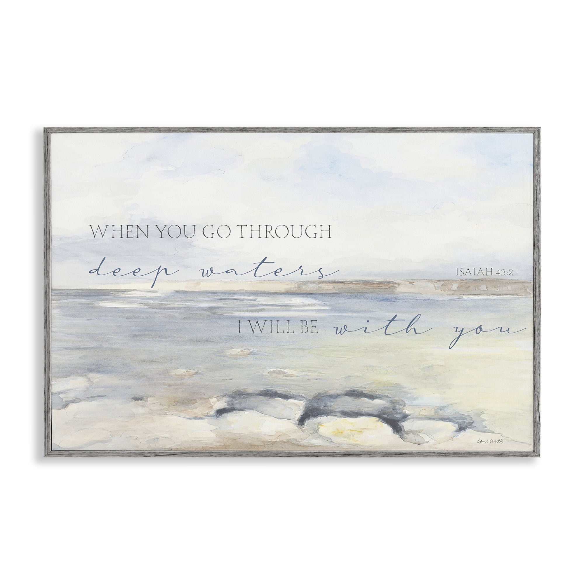 Stupell Industries Deep Waters Isaiah 43:2 Gray Framed Giclee Art, design by Lanie Loreth