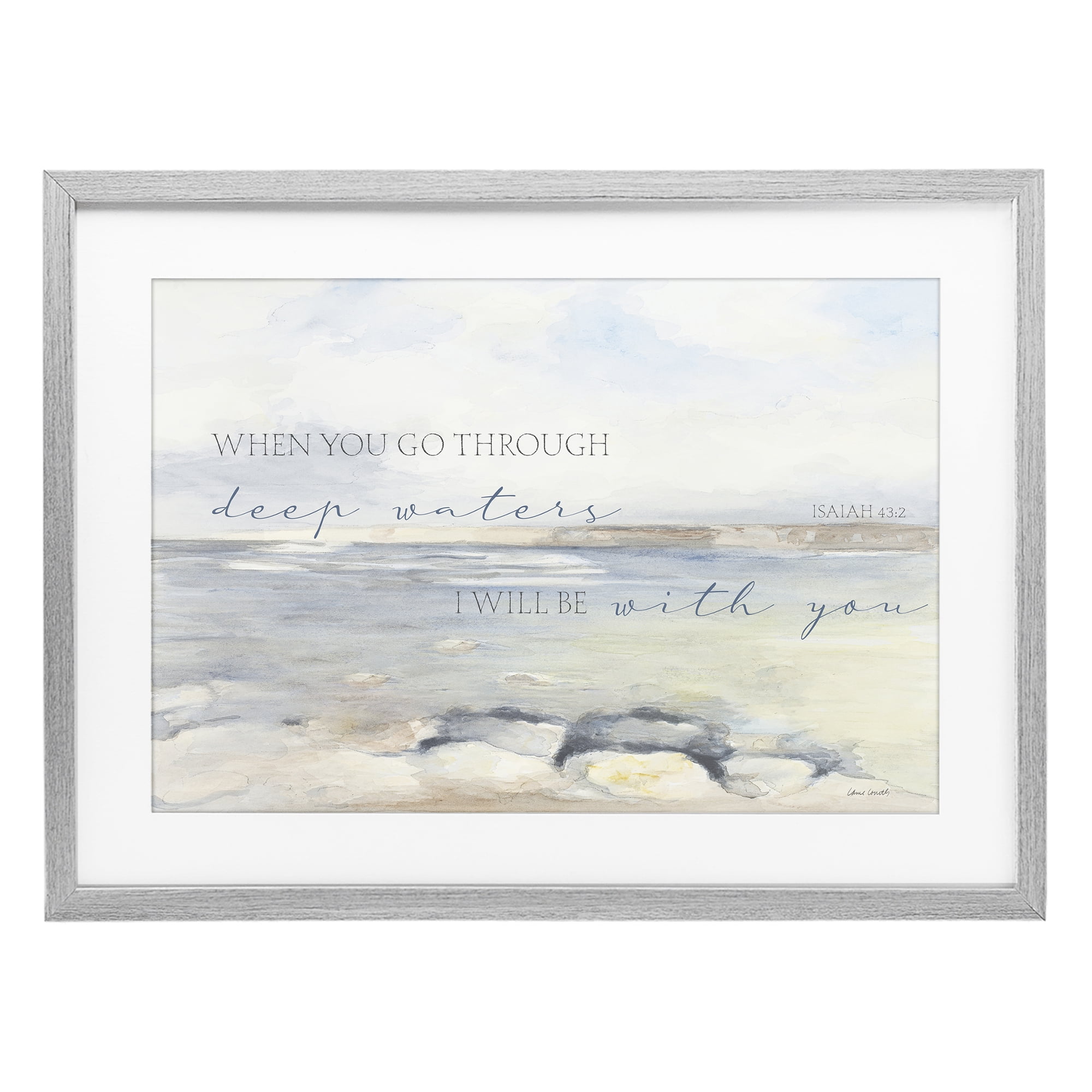 Stupell Industries Deep Waters Isaiah 43:2 Gray Framed Print Under Glass, design by Lanie Loreth
