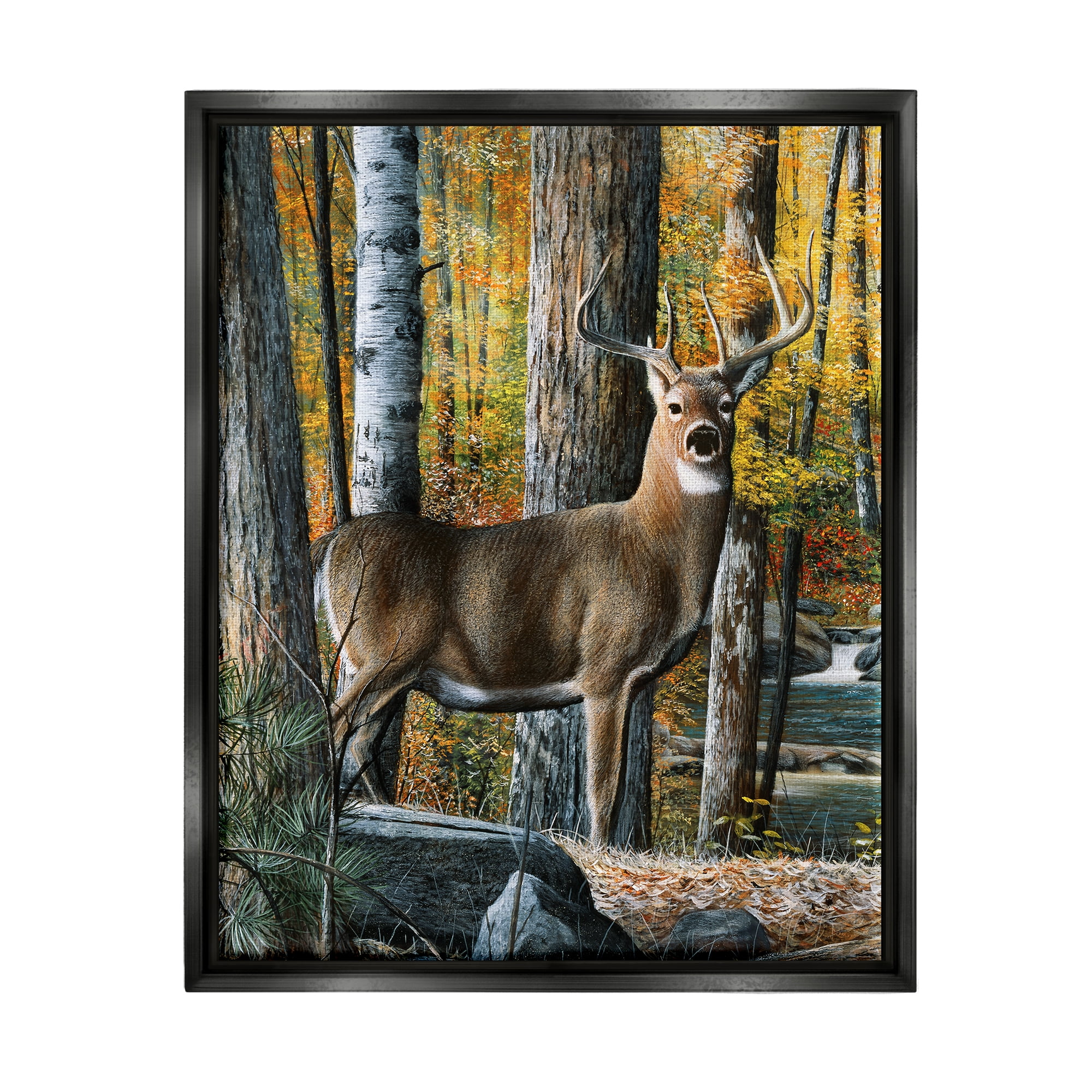 Stupell Industries Deer Among Autumn Foliage Animals & Insects Painting Black Floater Framed Art Print Wall Art, 25 x 31