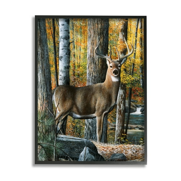 Stupell Industries Deer Among Autumn Foliage Animals & Insects Painting Black Framed Art Print Wall Art, 11 x 14