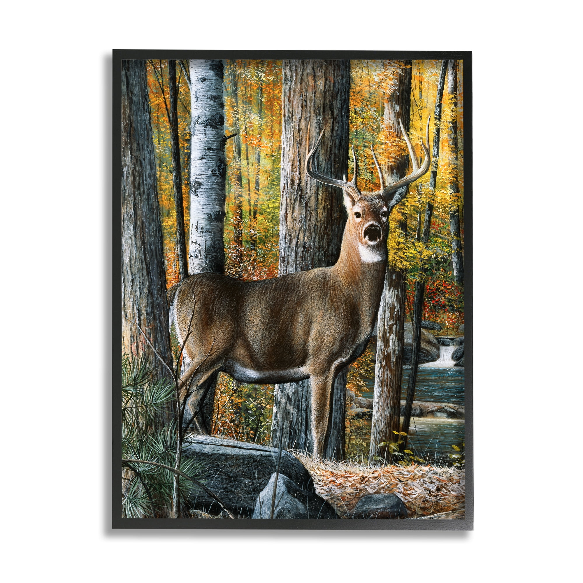 Stupell Industries Deer Among Autumn Foliage Animals & Insects Painting Black Framed Art Print Wall Art, 16 x 20