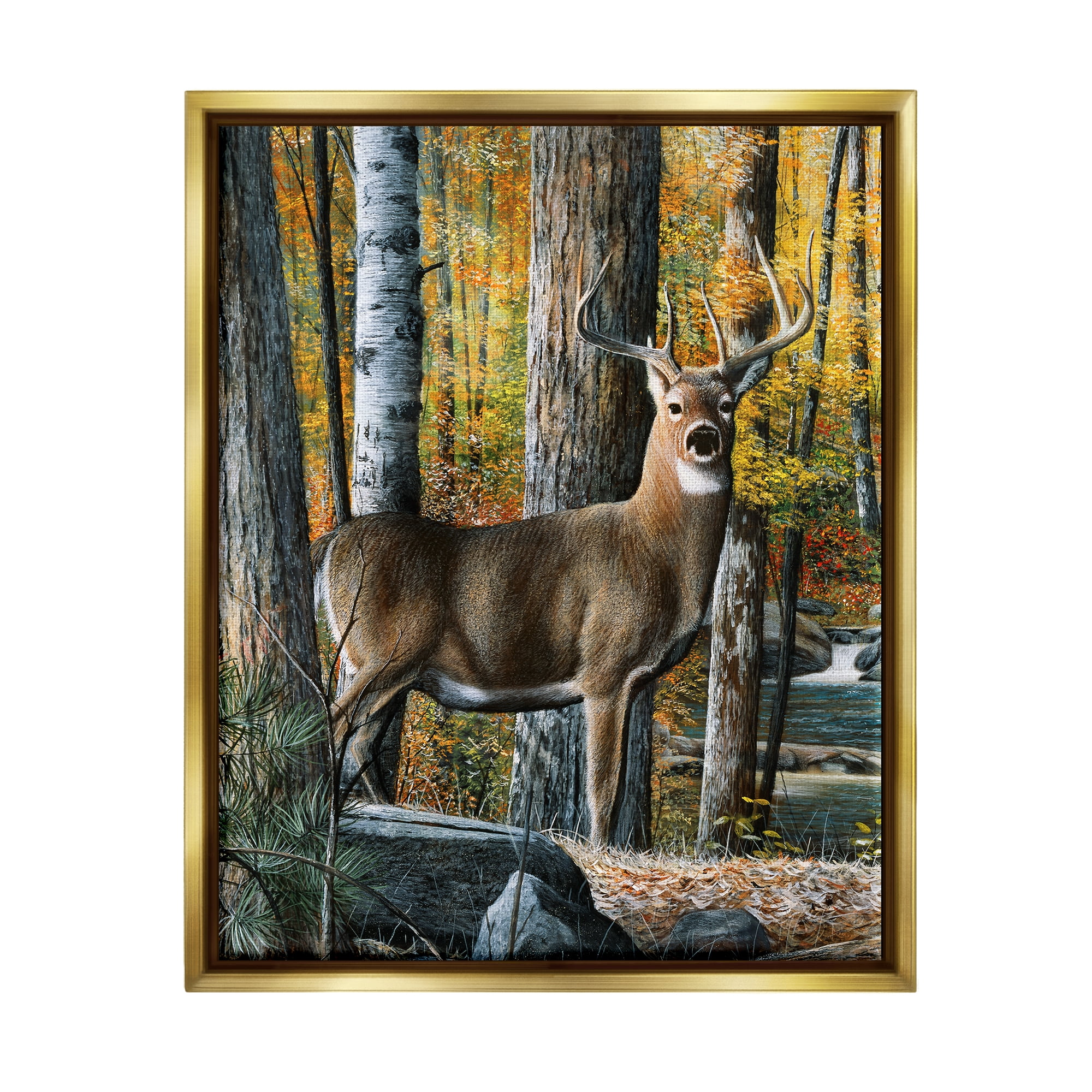 Stupell Industries Deer Among Autumn Foliage Animals & Insects Painting Gold Floater Framed Art Print Wall Art, 25 x 31