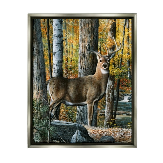 Stupell Industries Deer Among Autumn Foliage Animals & Insects Painting Gray Floater Framed Art Print Wall Art, 17 x 21