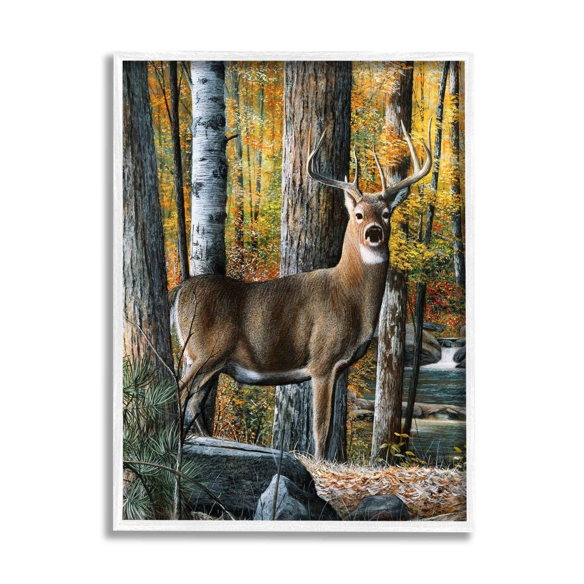 Stupell Industries Deer Among Autumn Foliage Animals & Insects Painting White Framed Art Print Wall Art, 11 x 14