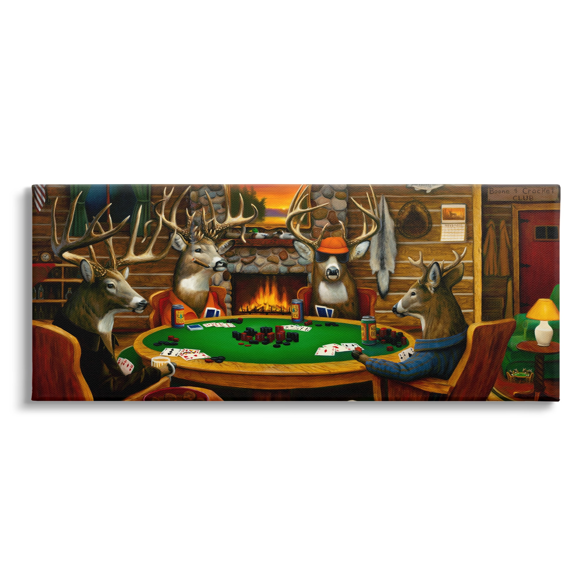 Stupell Industries Deer Animals Playing Poker Table Cabin Lodge Painting Gallery Wrapped Canvas Print Wall Art, Design by Leo Stans