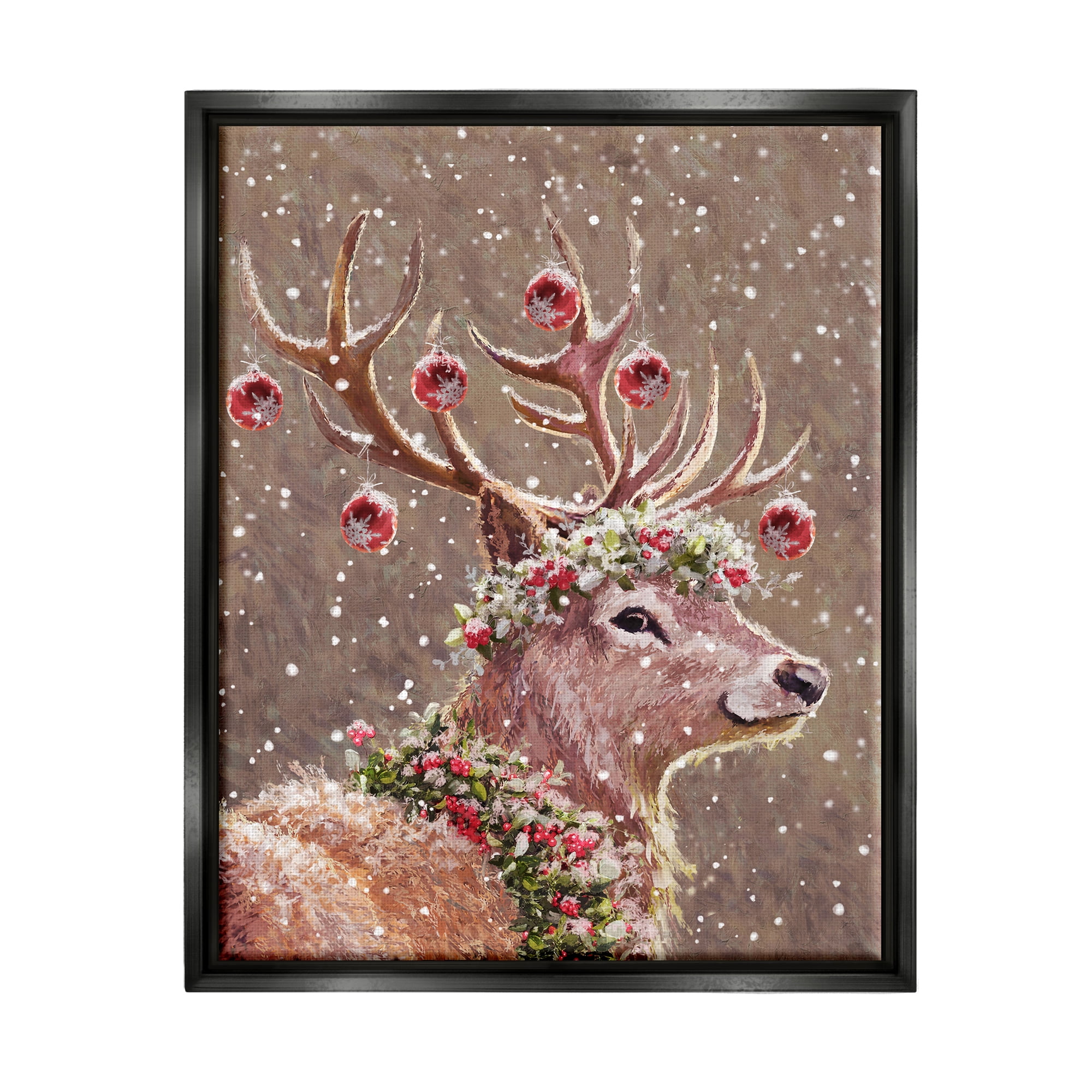 Stupell Industries Deer Antler Holiday Ornaments Holiday Painting Black Floater Framed Art Print Wall Art