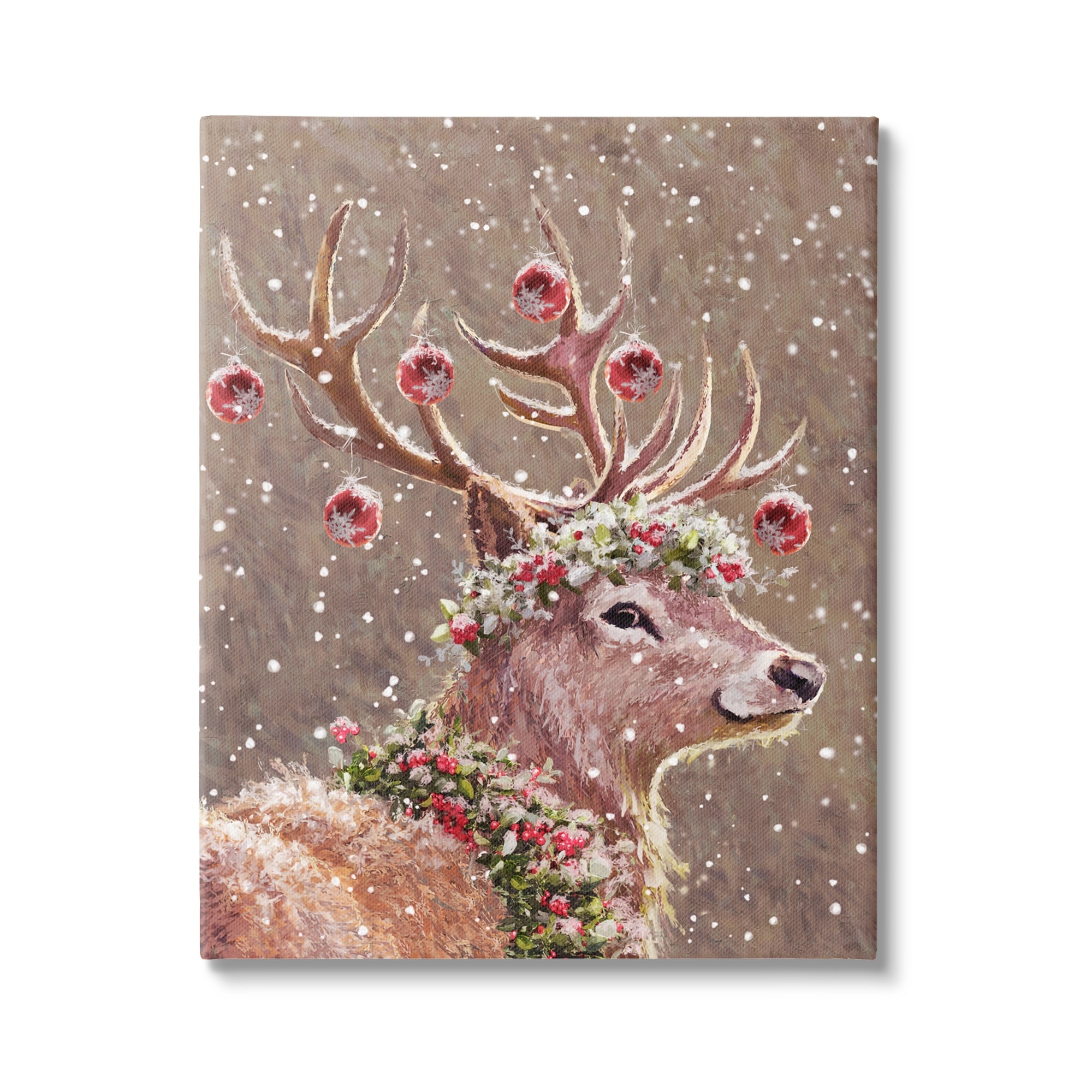 Stupell Industries Deer Antler Holiday Ornaments Holiday Painting Gallery Wrapped Canvas Print Wall Art