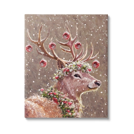 Stupell Industries Deer Antler Holiday Ornaments Holiday Painting Gallery Wrapped Canvas Print Wall Art