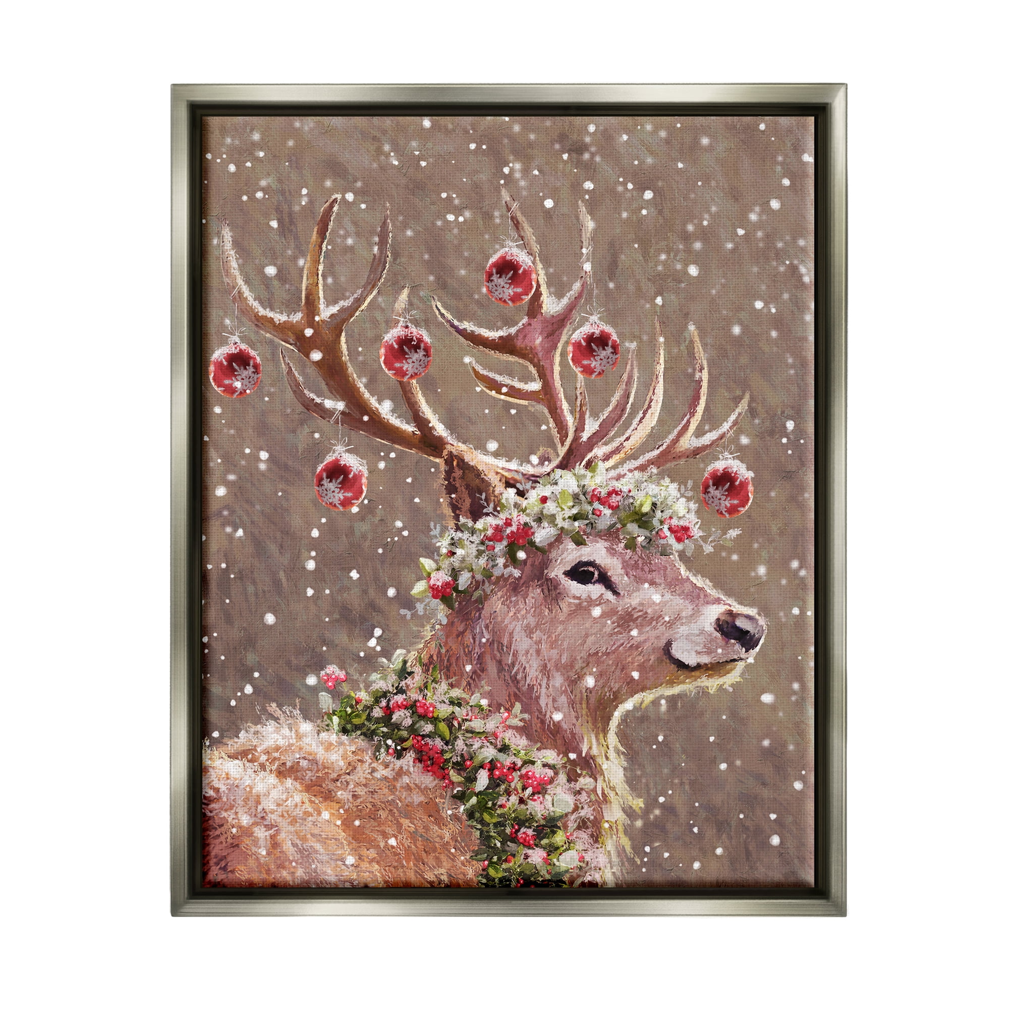 Stupell Industries Deer Antler Holiday Ornaments Holiday Painting Gray Floater Framed Art Print Wall Art