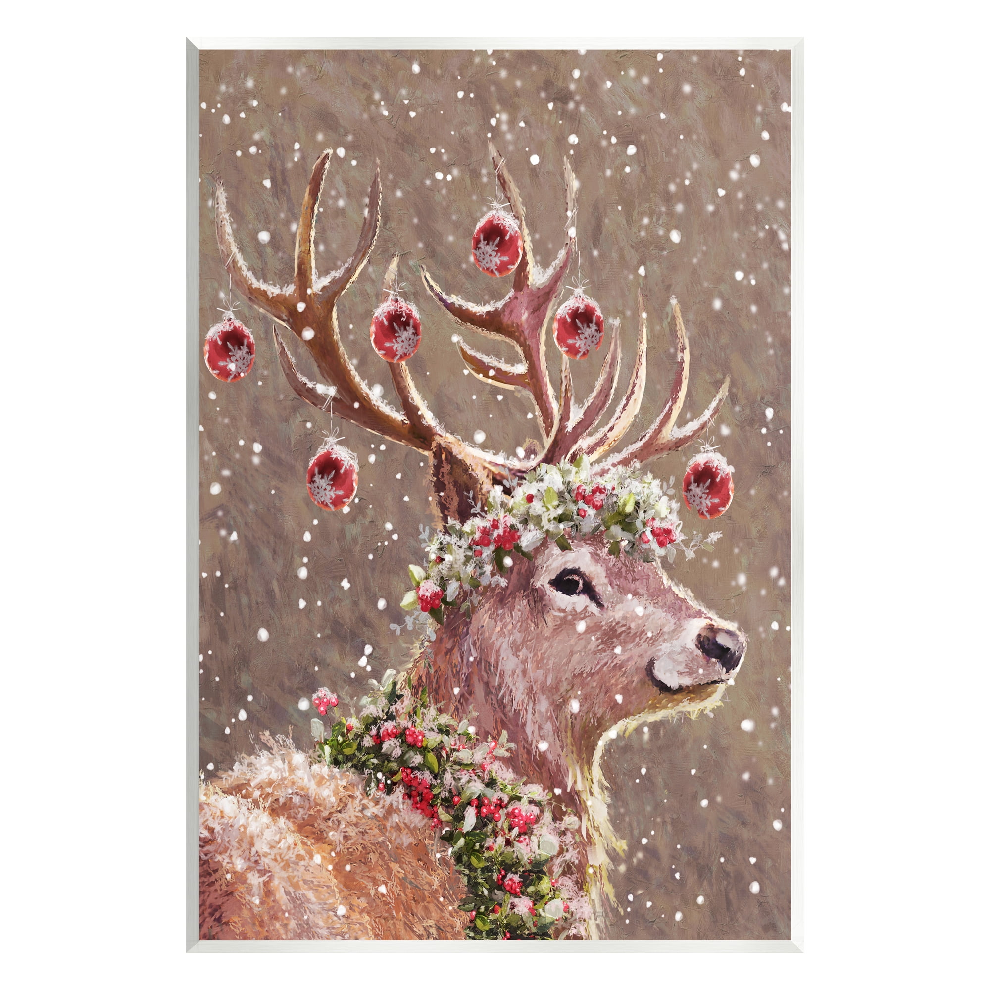 Stupell Industries Deer Antler Holiday Ornaments Holiday Painting Unframed Art Print Wall Art