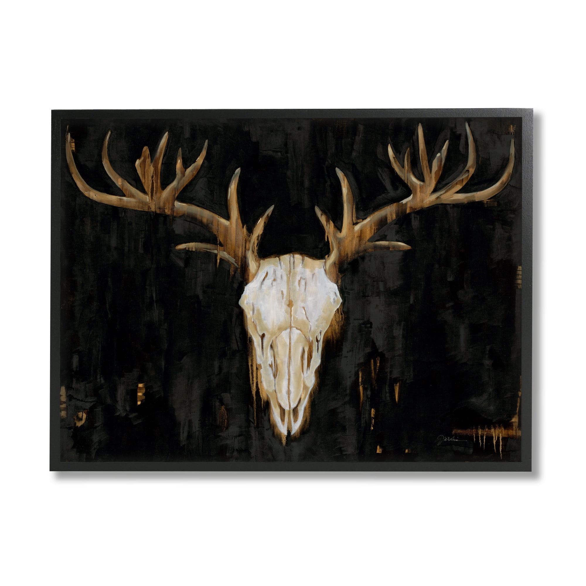 Stupell Industries Deer Antlers Skull Dark Rustic Animals & Insects Painting Black Framed Art Print Wall Art