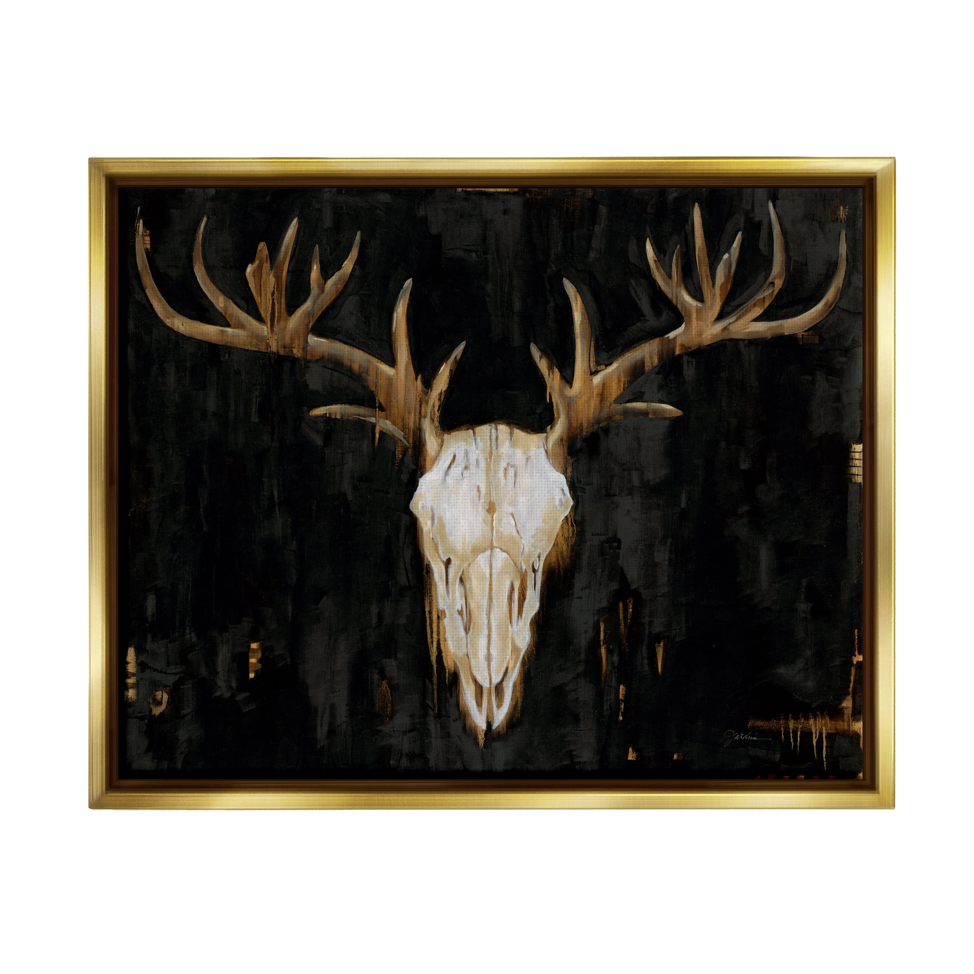 Stupell Industries Deer Antlers Skull Dark Rustic Animals & Insects Painting Gold Floater Framed Art Print Wall Art