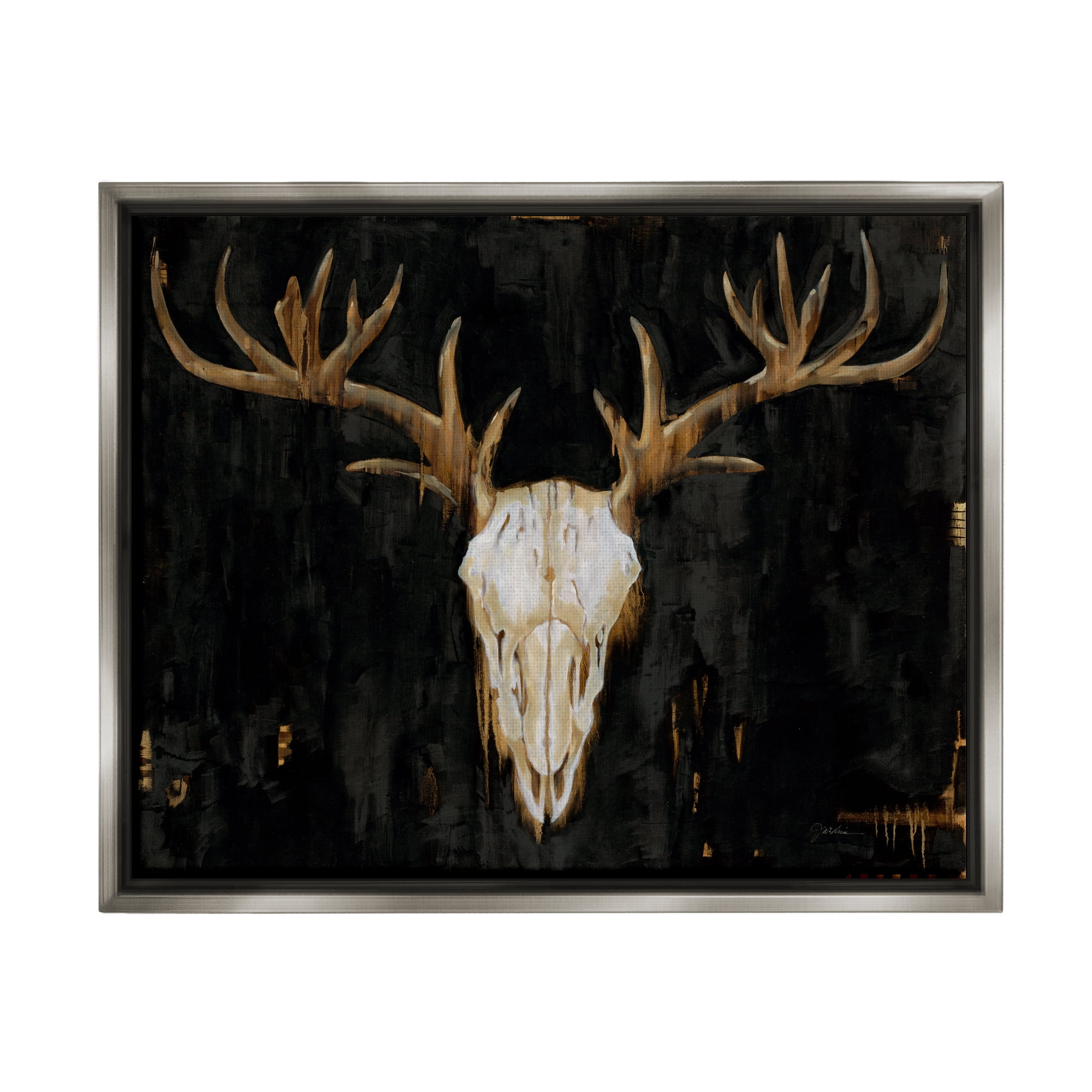 Stupell Industries Deer Antlers Skull Dark Rustic Animals & Insects Painting Gray Floater Framed Art Print Wall Art