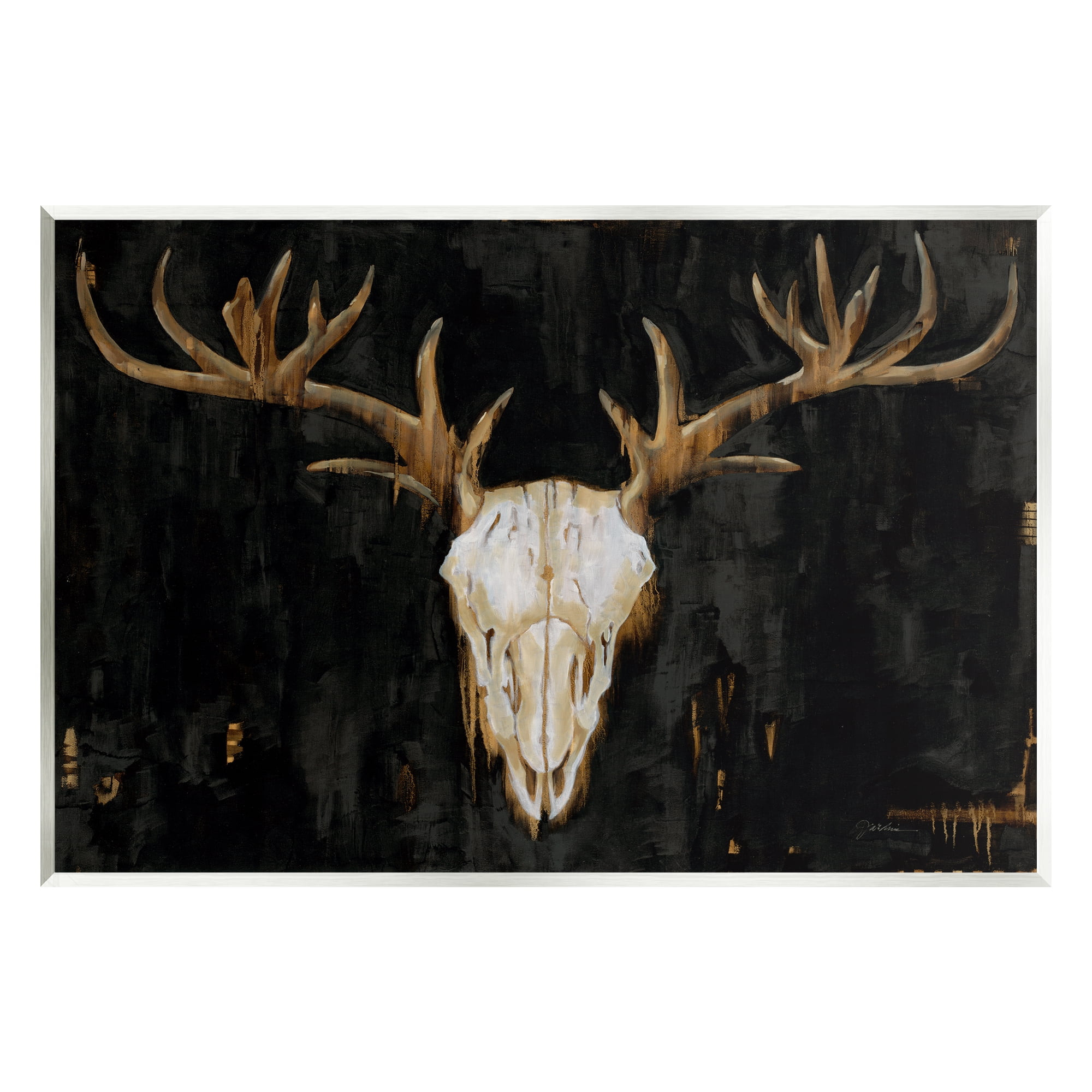Stupell Industries Deer Antlers Skull Dark Rustic Animals & Insects Painting Unframed Art Print Wall Art
