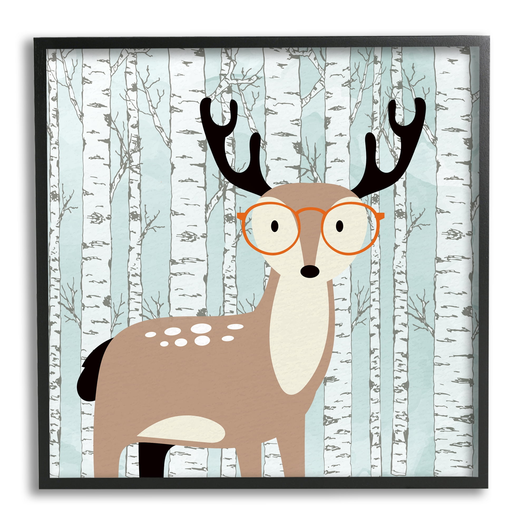 Stupell Industries Deer & Birch Trees Animals & Insects Painting Black Framed Art Print Wall Art, 17 x 17