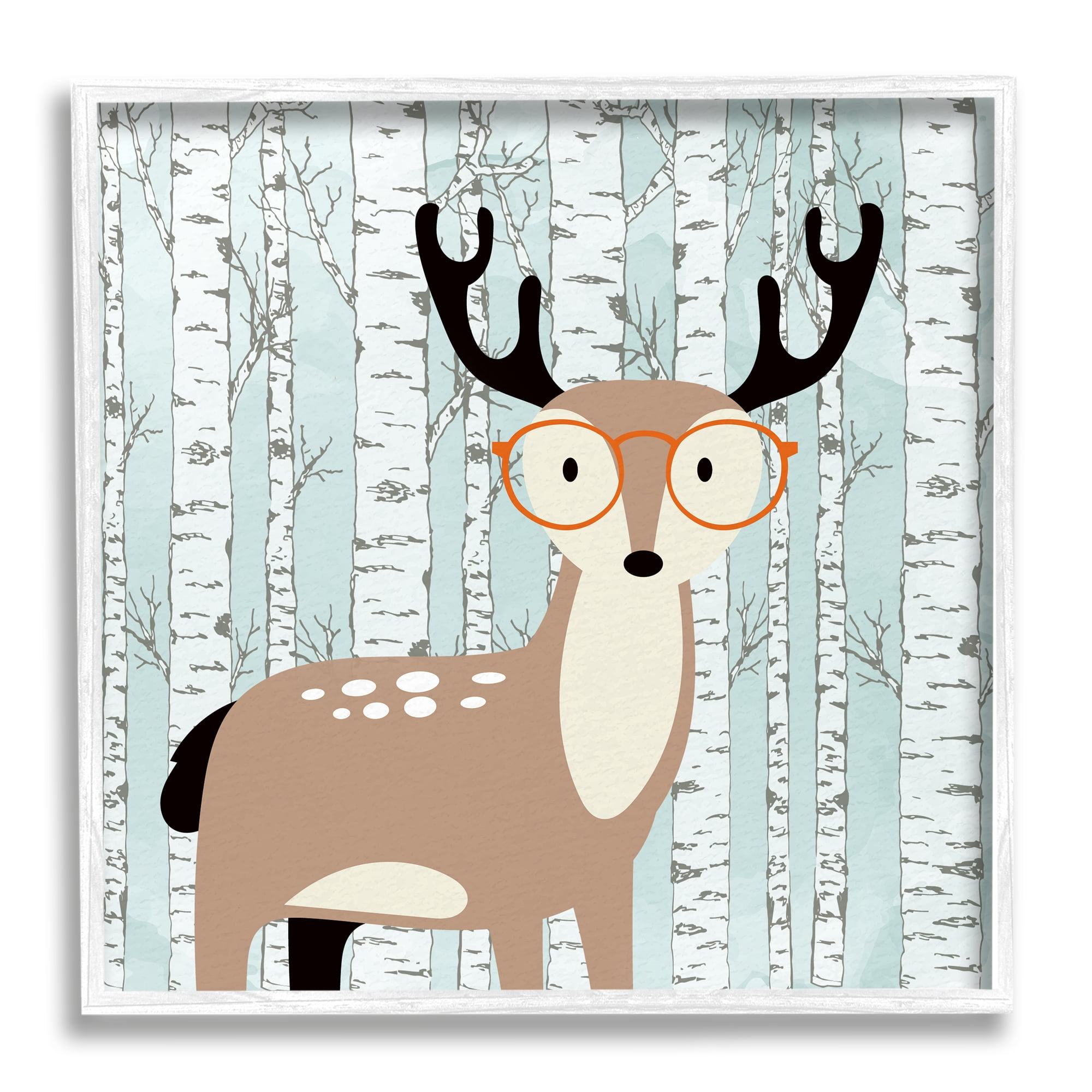 Stupell Industries Deer & Birch Trees Animals & Insects Painting White Framed Art Print Wall Art, 24 x 24
