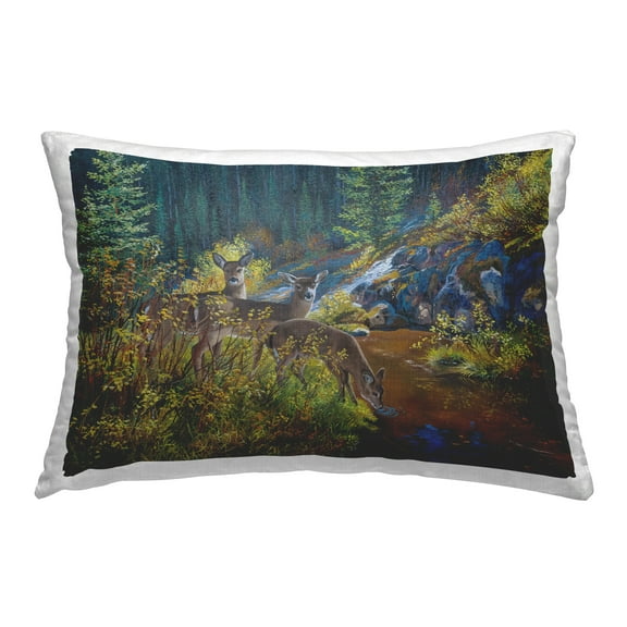 Stupell Industries Deer Drinking from River Decorative Printed Throw Pillow Design by Andrew Kiss.