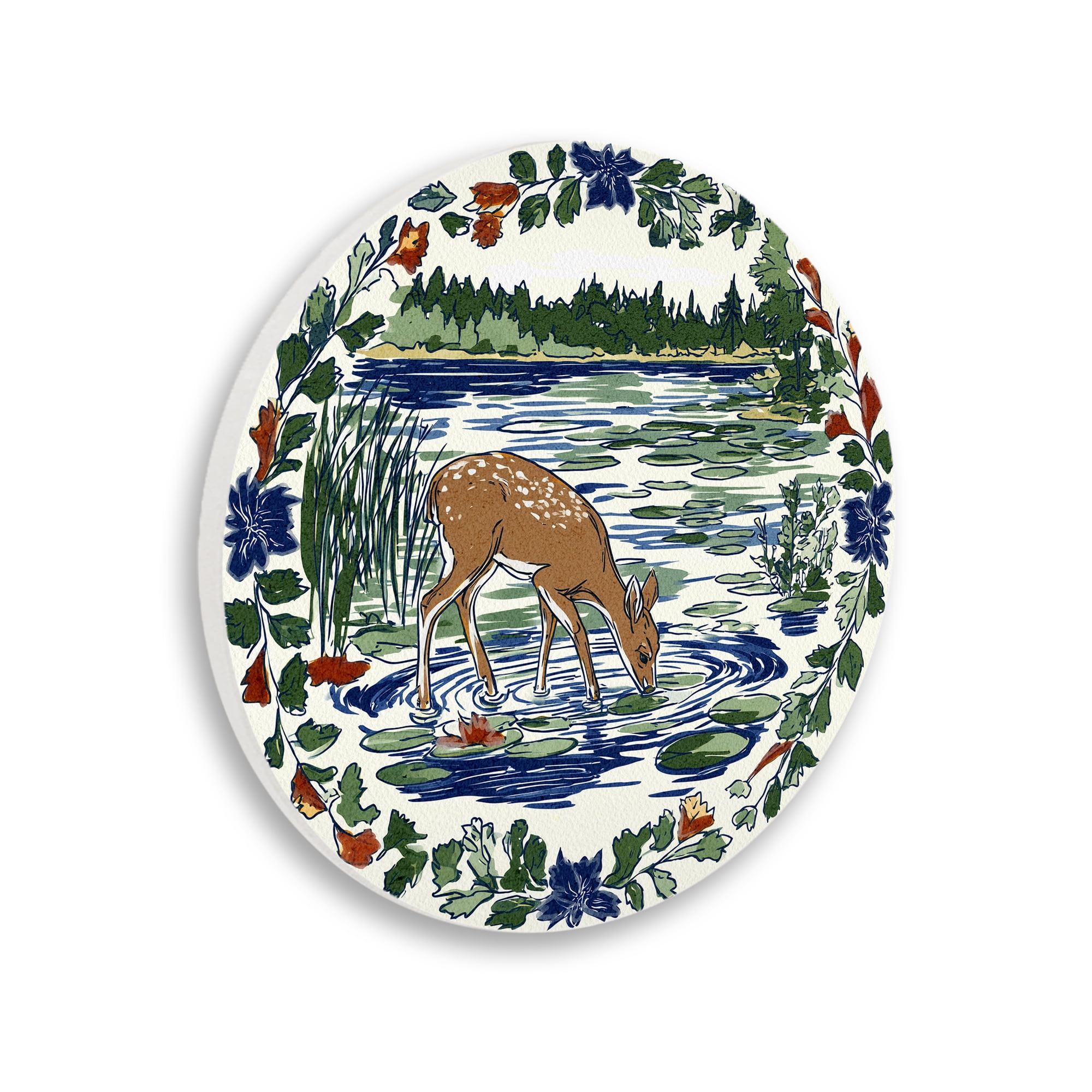 Stupell Industries Deer Drinks Water Circular Wall Plaque, design by Yen