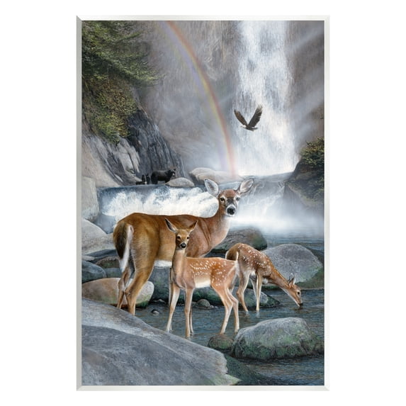 Stupell Industries Deer Family by Waterfall Animals & Insects Painting Unframed Art Print Wall Art, 10 x 15