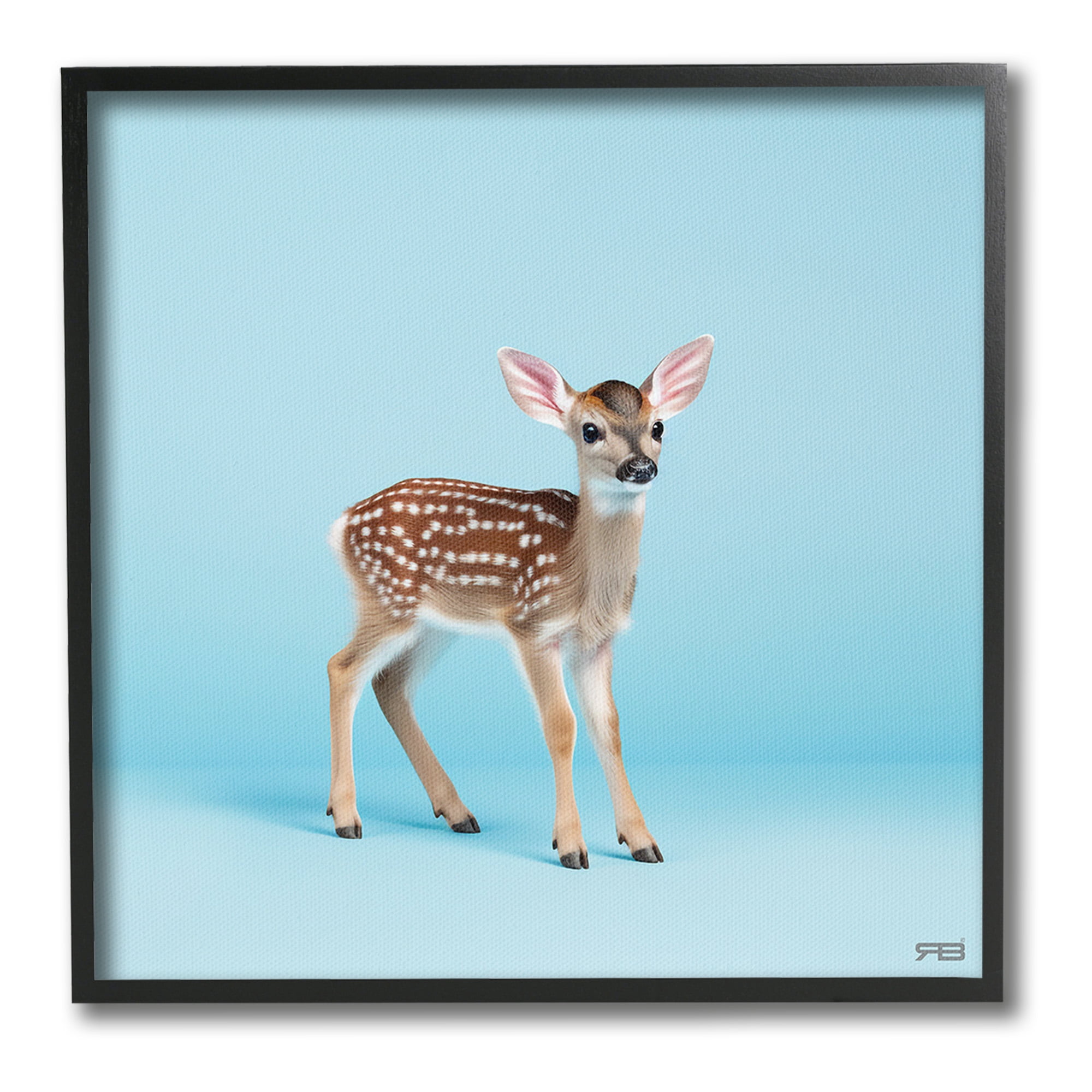 Stupell Industries Deer Fawn on Blue Animals & Insects Painting Black Framed Art Print Wall Art, 17 x 17