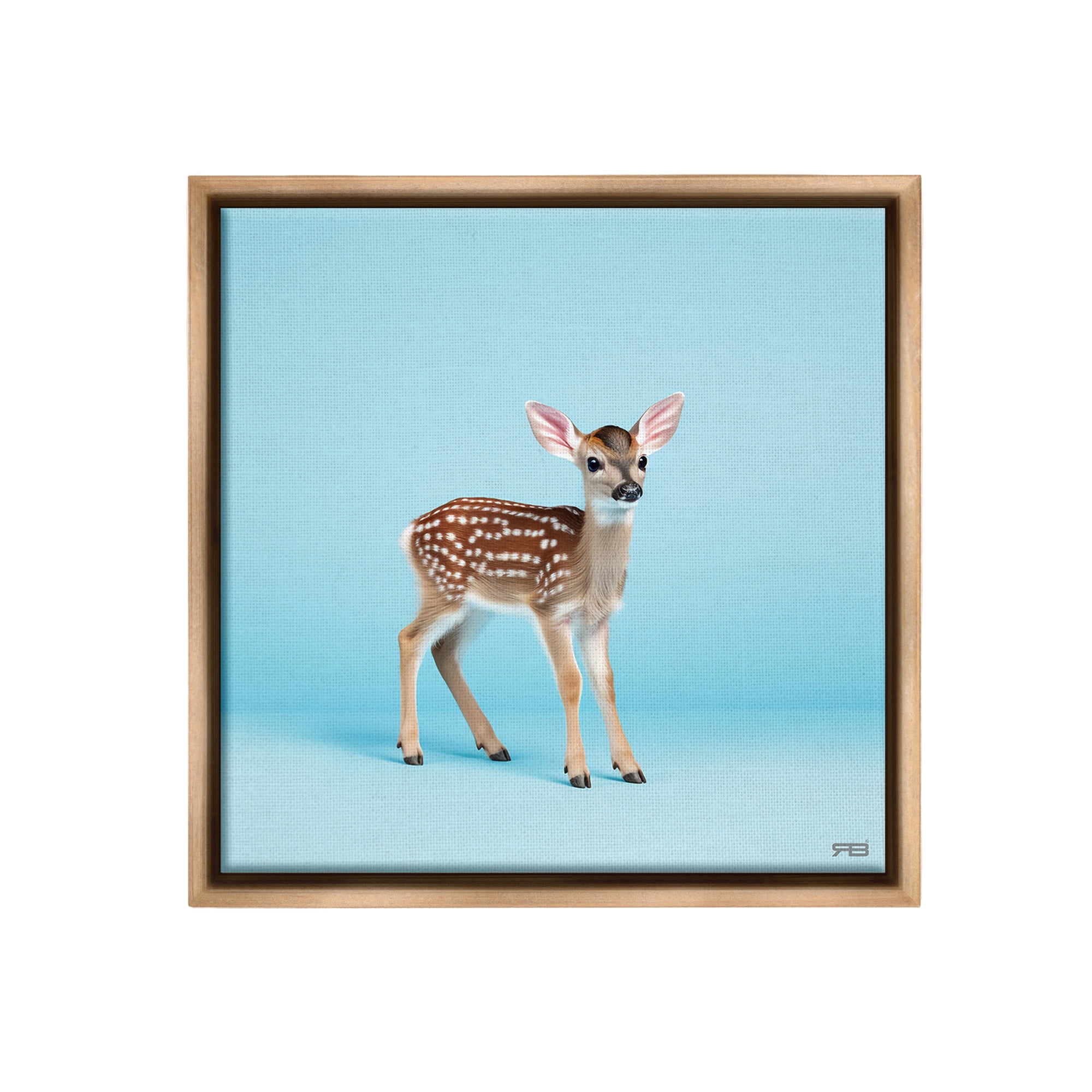Stupell Industries Deer Fawn on Blue Animals & Insects Painting Brown Floater Framed Canvas Art Print Wall Art, 18 x 18