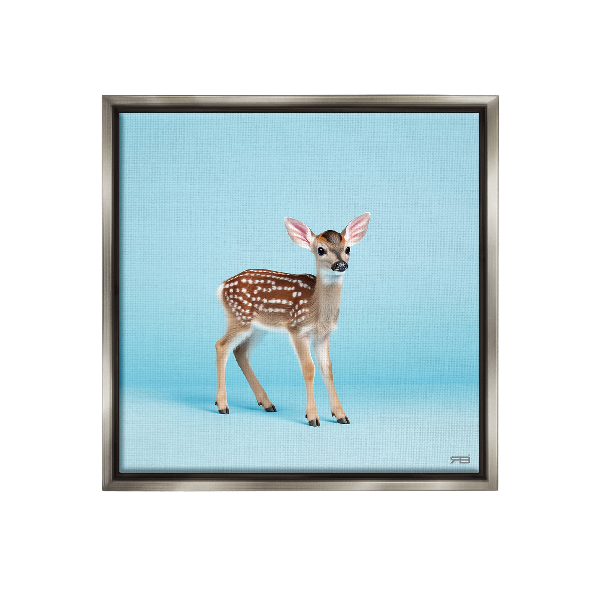 Stupell Industries Deer Fawn on Blue Animals & Insects Painting Gray Floater Framed Canvas Art Print Wall Art, 25 x 25