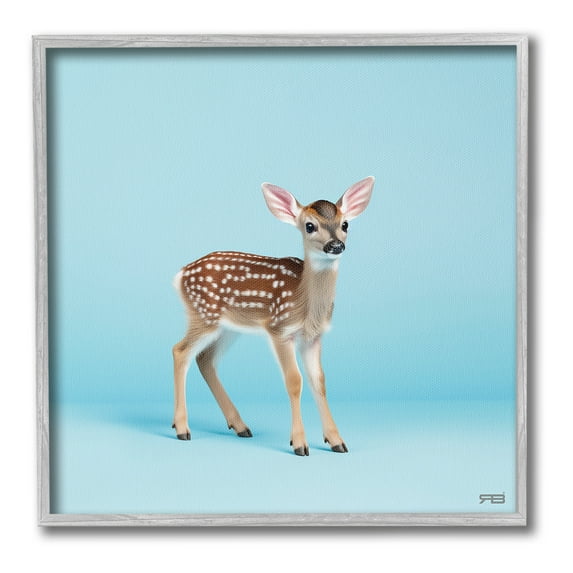 Stupell Industries Deer Fawn on Blue Animals & Insects Painting Gray Framed Art Print Wall Art, 24 x 24