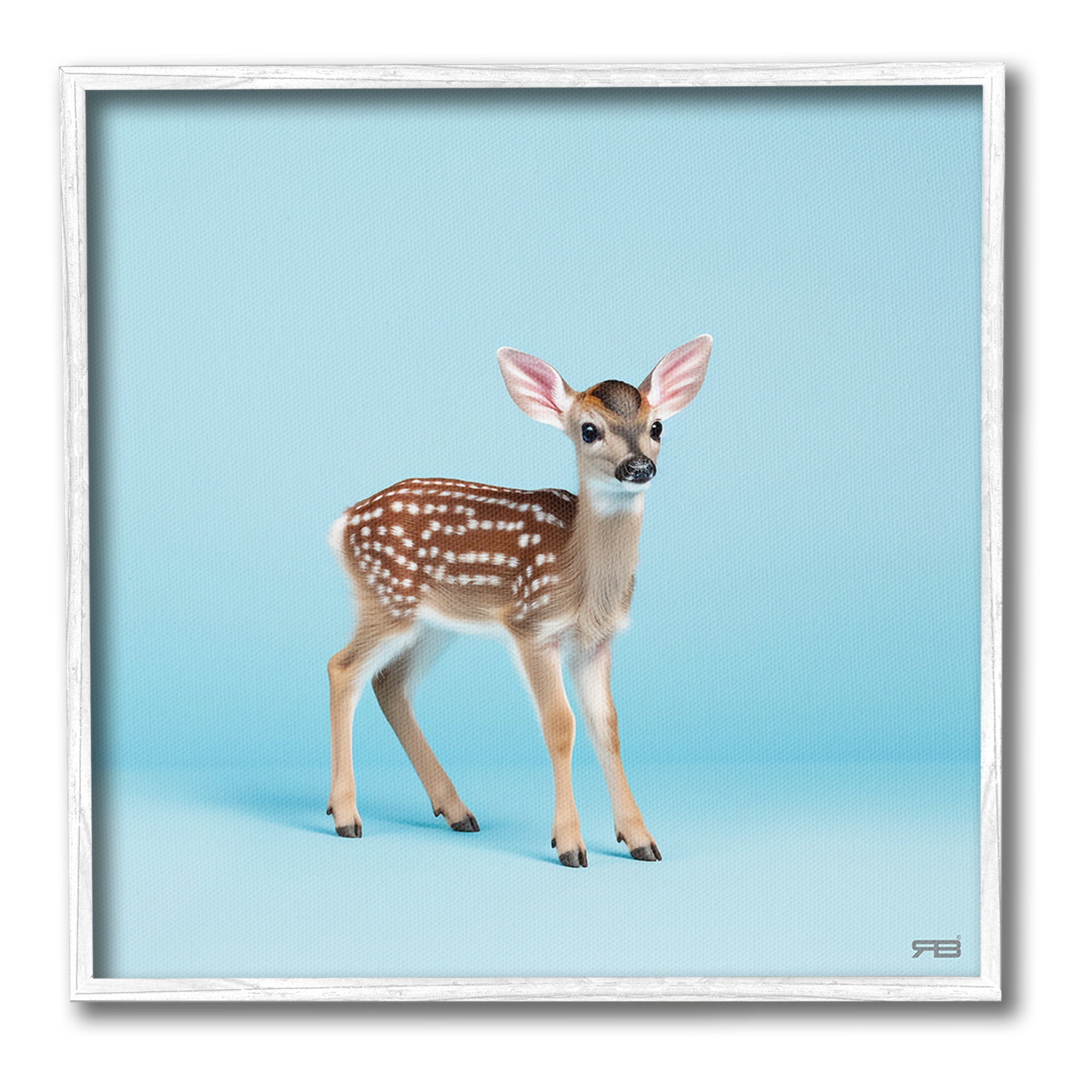 Stupell Industries Deer Fawn on Blue Animals & Insects Painting White Framed Art Print Wall Art, 17 x 17