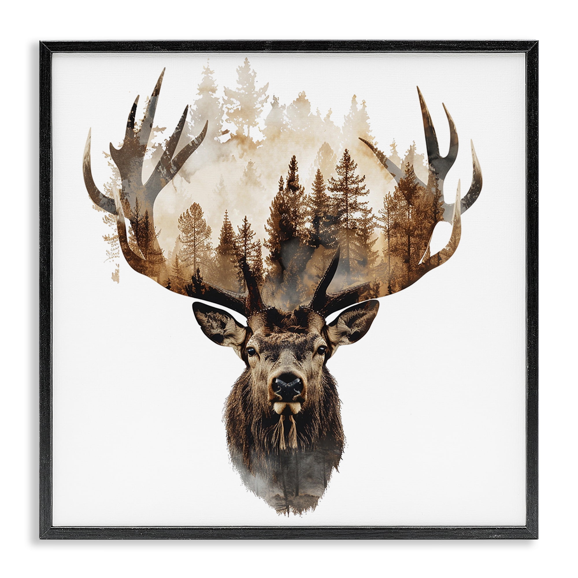 Stupell Industries Deer Forest Silhouette Animals Painting Black Framed Art Print Wall Art, 17 x 17