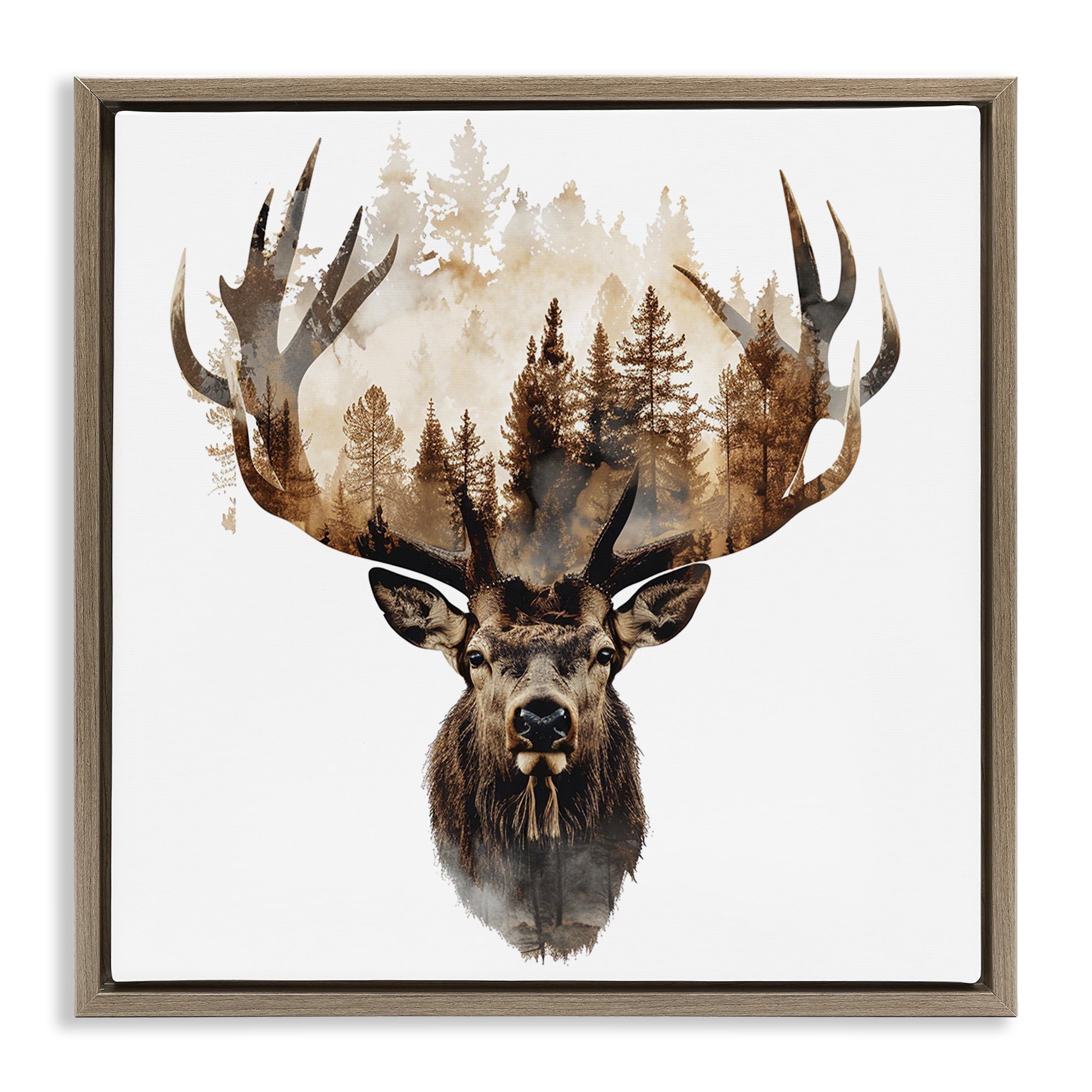 Stupell Industries Deer Forest Silhouette Animals Painting Brown Floater Framed Canvas Art Print Wall Art, 25 x 25
