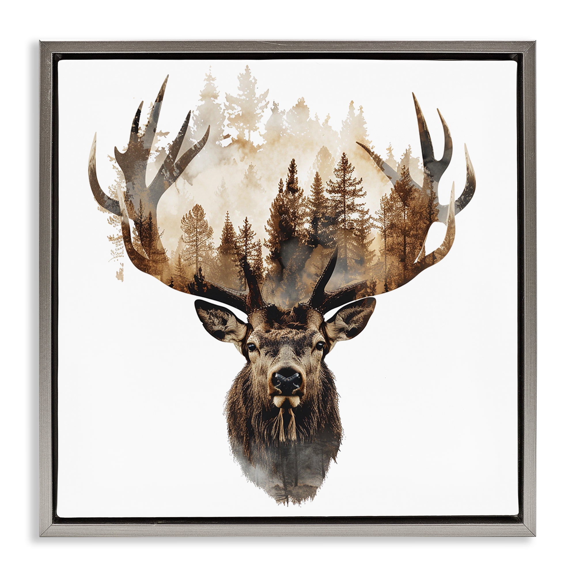 Stupell Industries Deer Forest Silhouette Animals Painting Gray Floater Framed Canvas Art Print Wall Art, 25 x 25