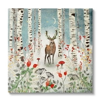 Stupell Industries Deer In Nighttime Birch Forest Holiday Painting Gallery Wrapped Canvas Print Wall Art