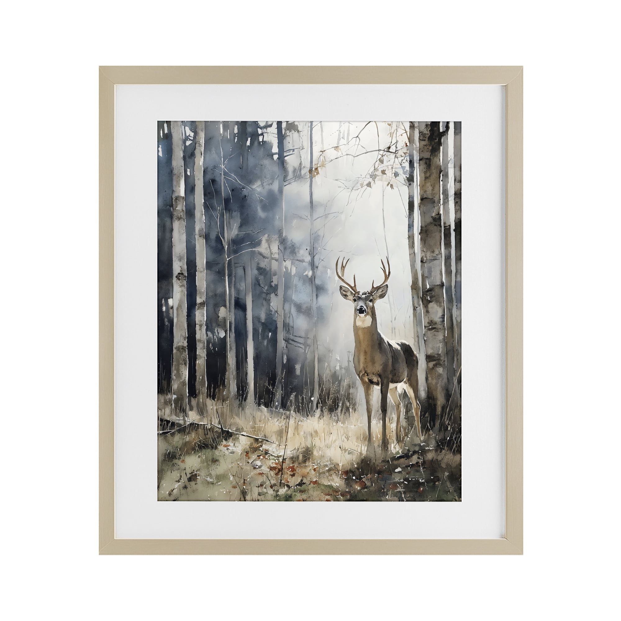 Stupell Industries Deer In The Woods Birch Framed Print Under Glass, design by Franklyn Gregory