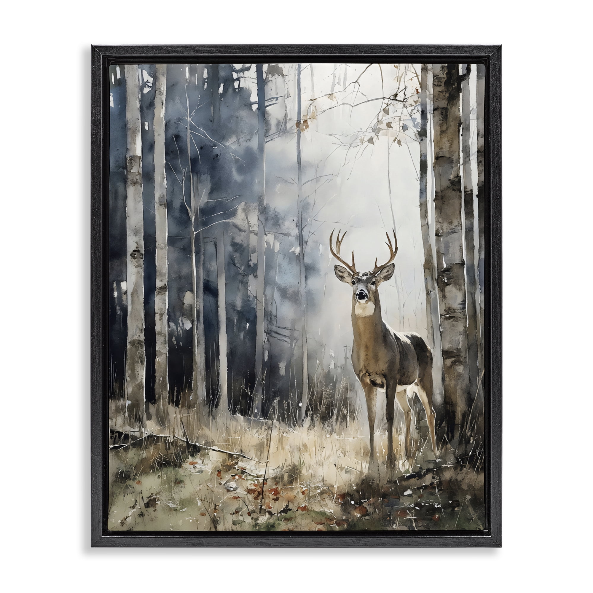 Stupell Industries Deer In The Woods Black Framed Floater Canvas Wall Art, design by Franklyn Gregory